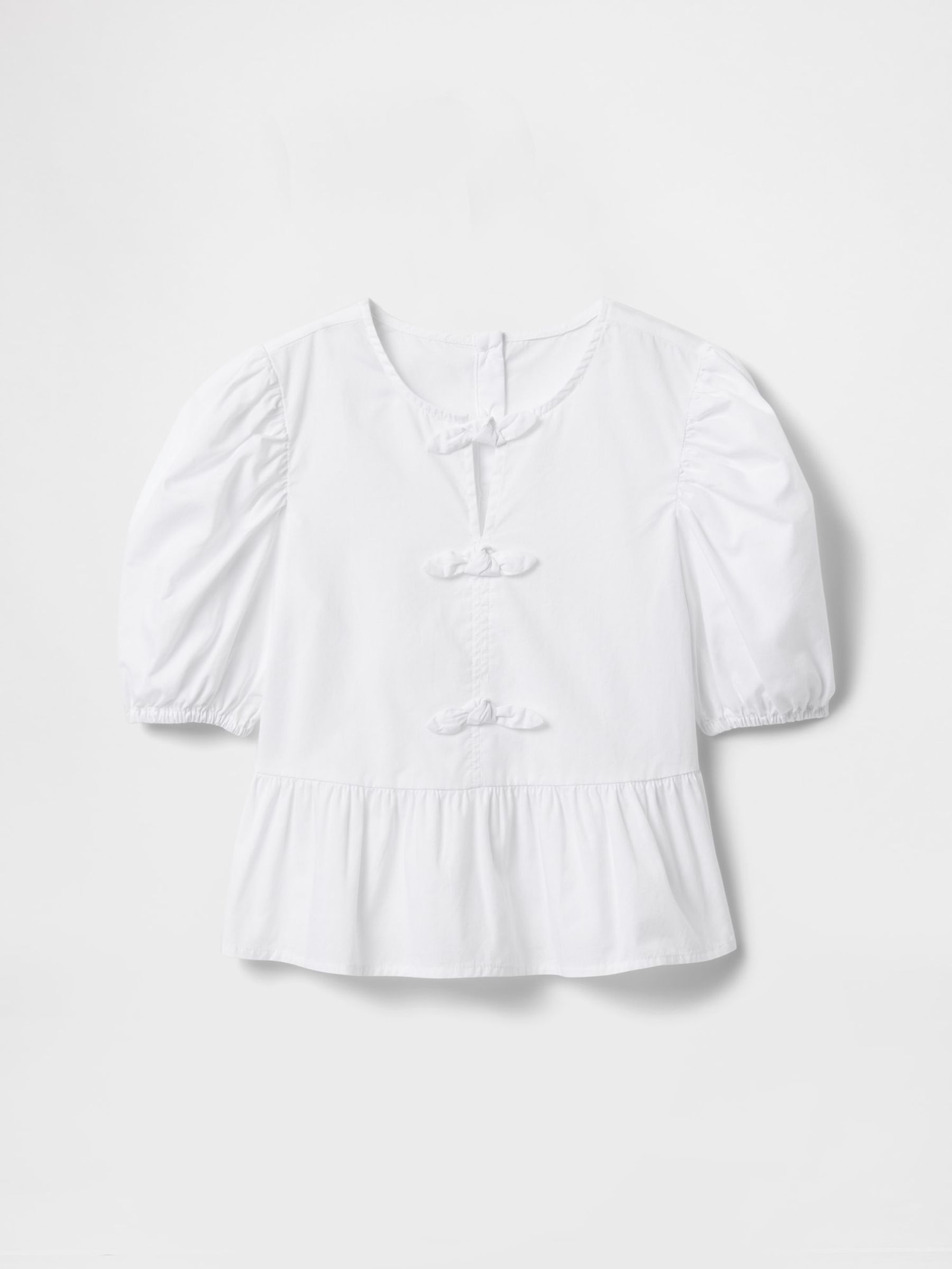 White Puff-Sleeve Peplum Bow Top (4-13yrs) - Image 4 of 5