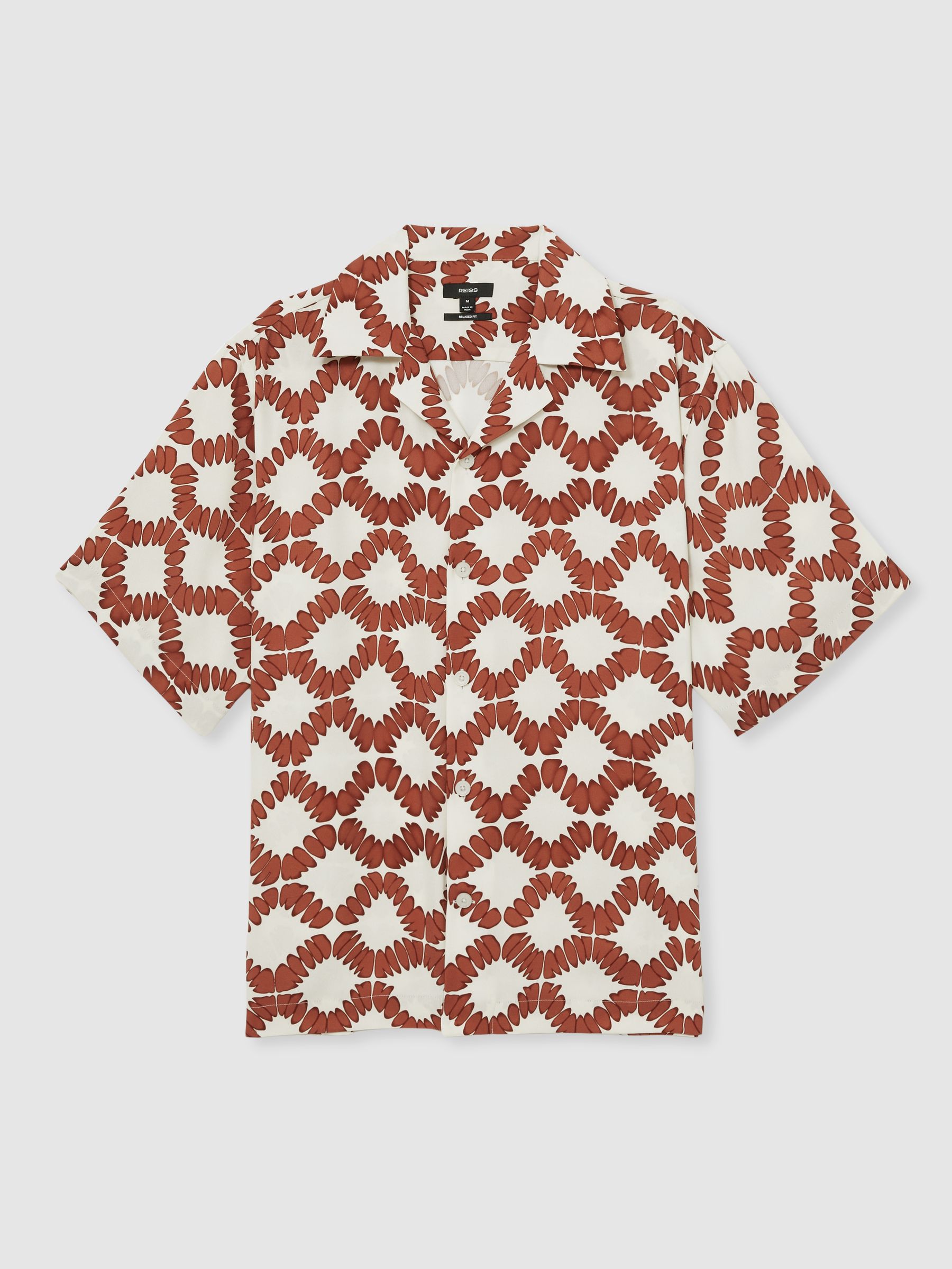 Abstract Floral Print Cuban Shirt in Off White/Rust - Image 2 of 6