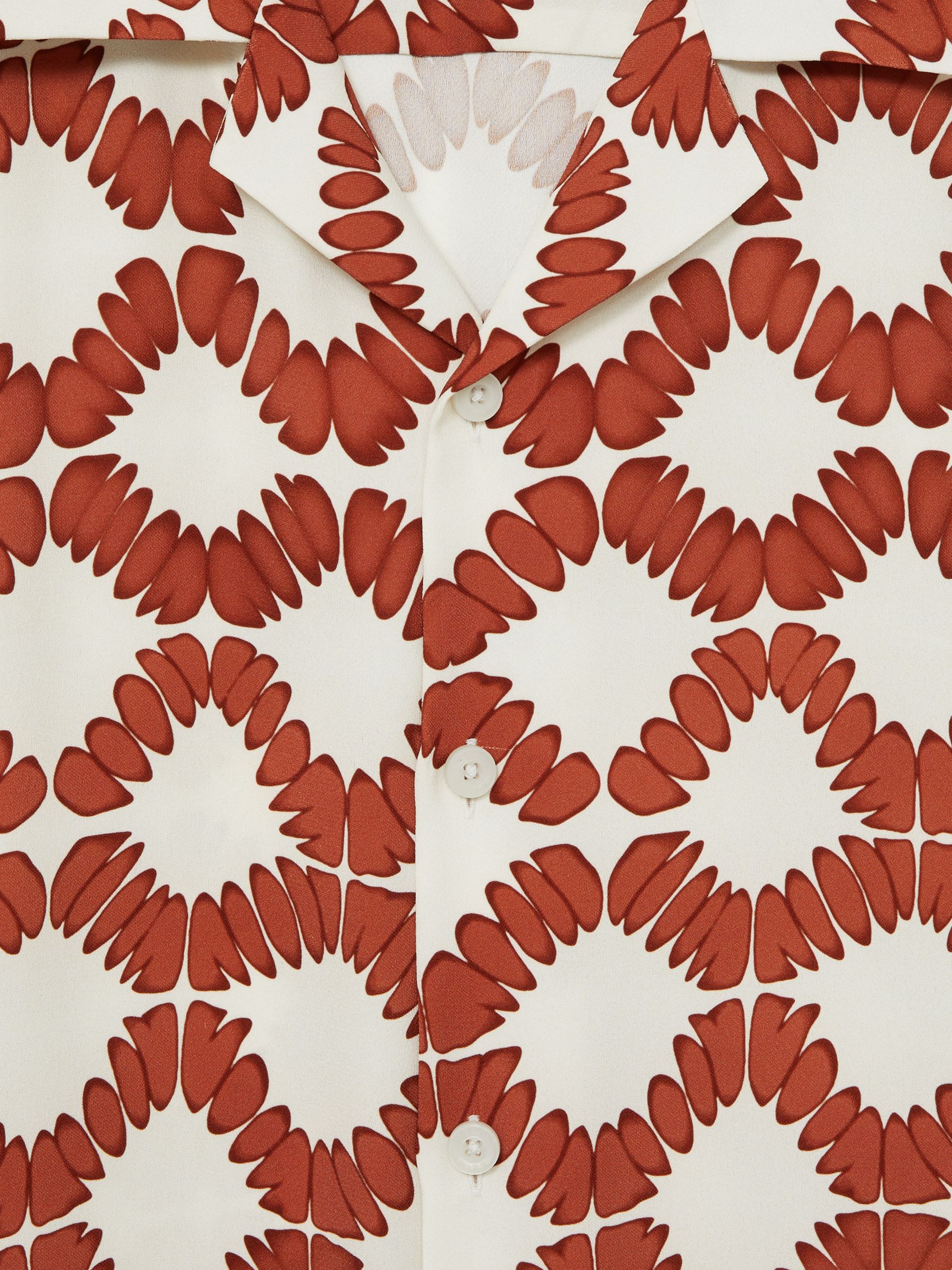 Abstract Floral Print Cuban Shirt in Off White/Rust - Image 6 of 6