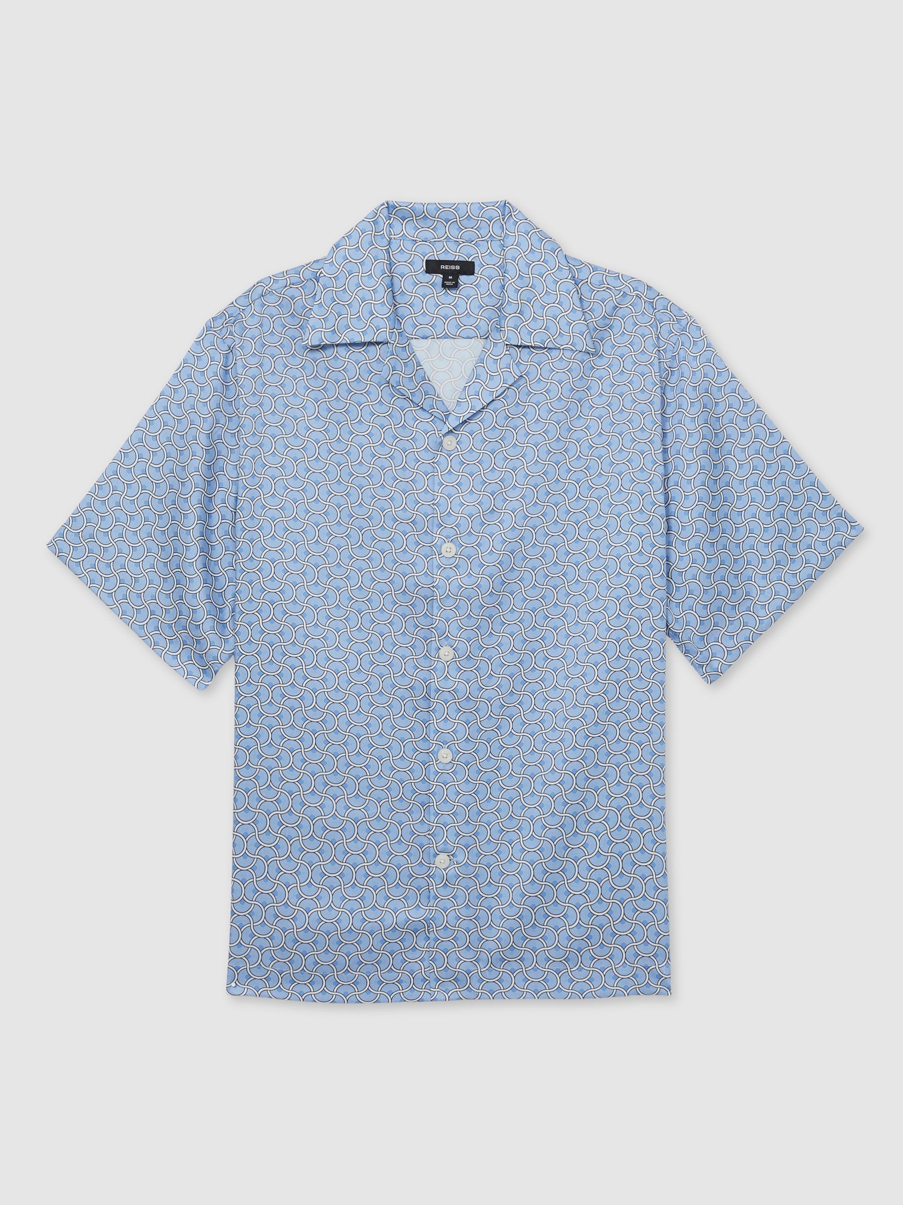 Geometric Wave Print Cuban Shirt in Soft Blue - Image 2 of 6