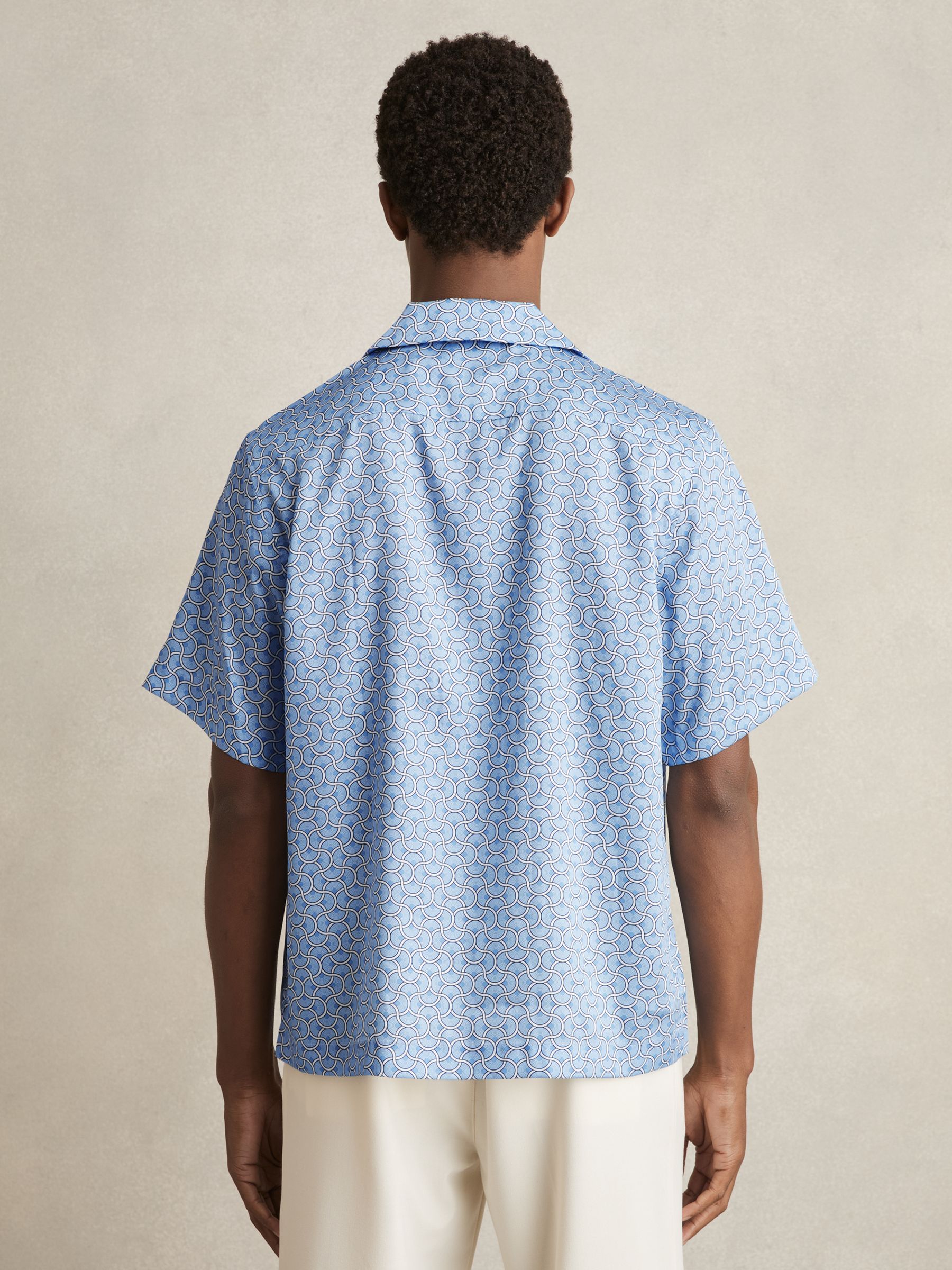 Geometric Wave Print Cuban Shirt in Soft Blue - Image 5 of 6