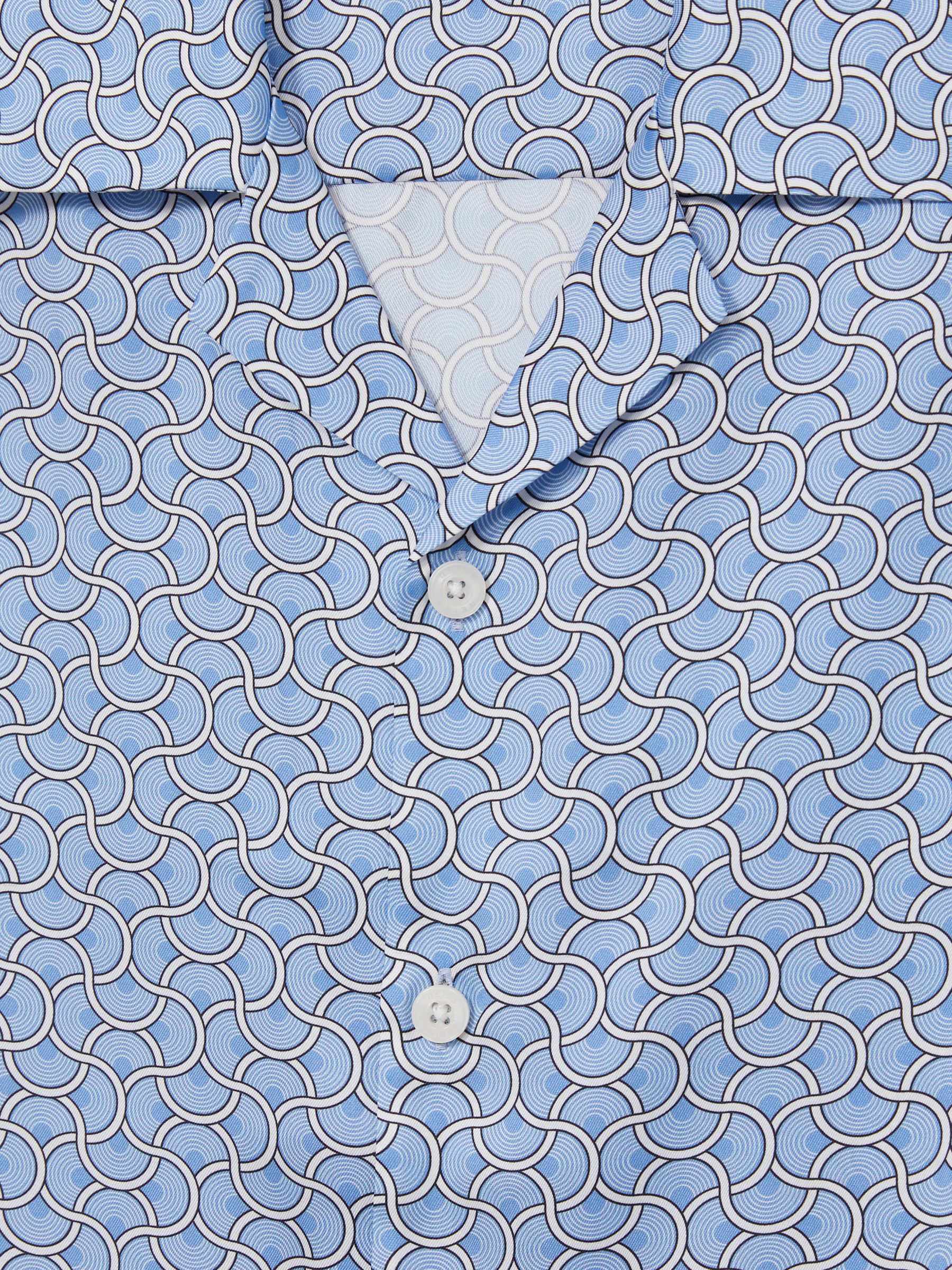 Geometric Wave Print Cuban Shirt in Soft Blue - Image 6 of 6