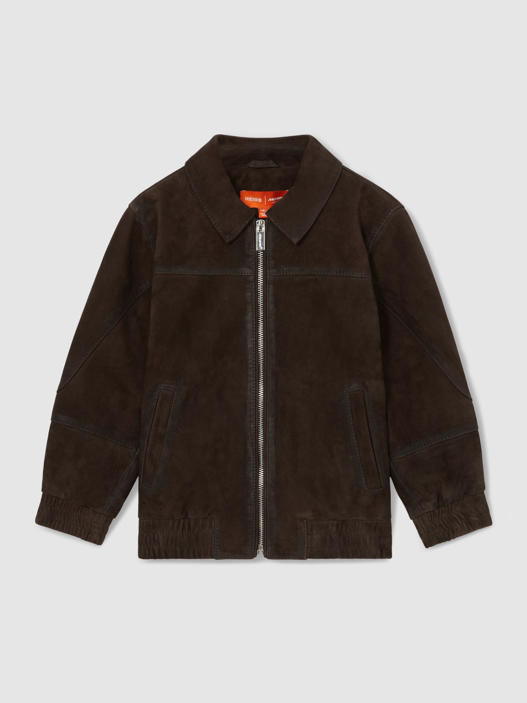 9-13 yrs Unisex Fit McLaren F1 Team Suede Bomber Jacket in Distressed Brown - Image 2 of 7