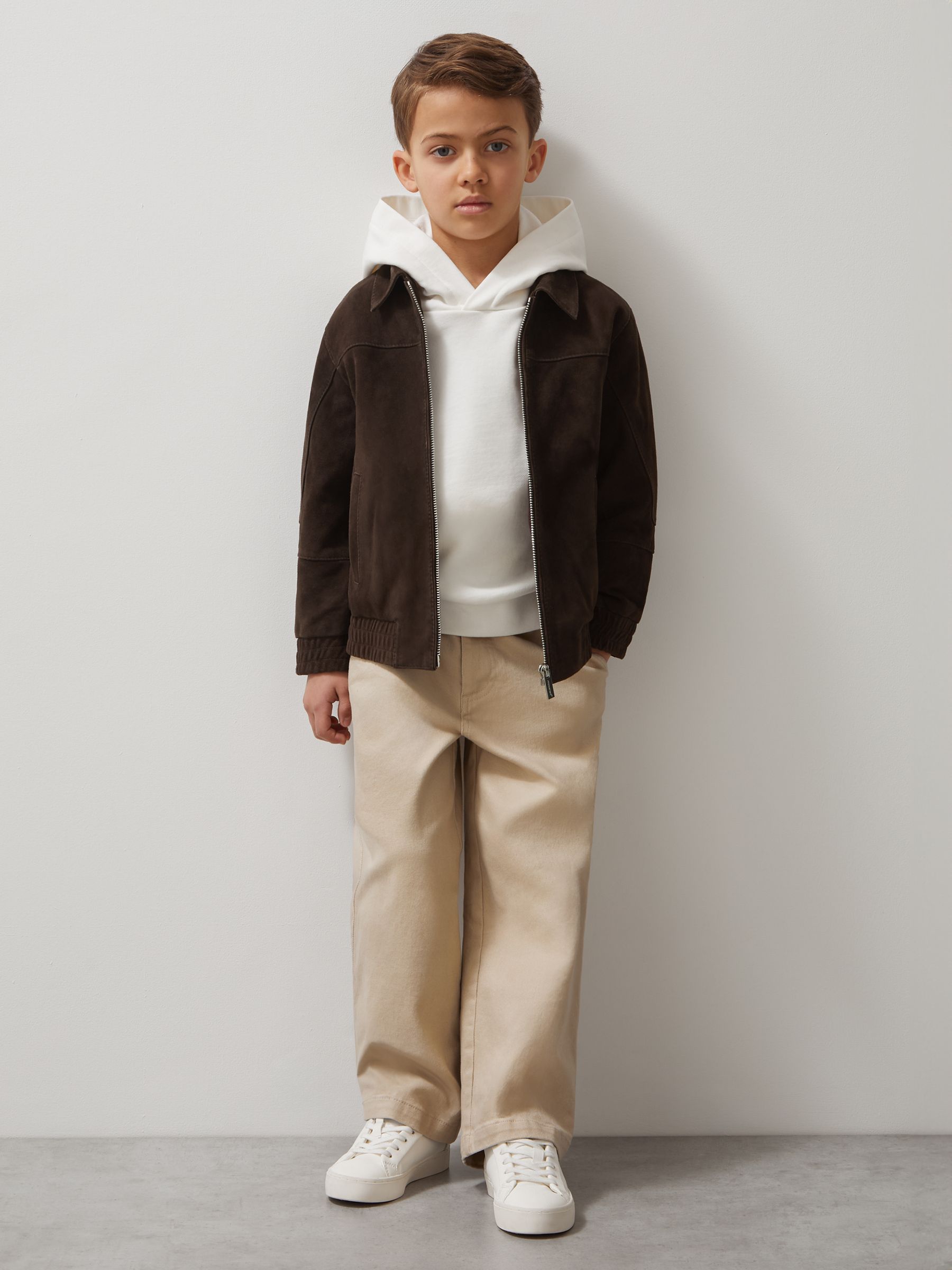 9-13 yrs Unisex Fit McLaren F1 Team Suede Bomber Jacket in Distressed Brown - Image 4 of 7