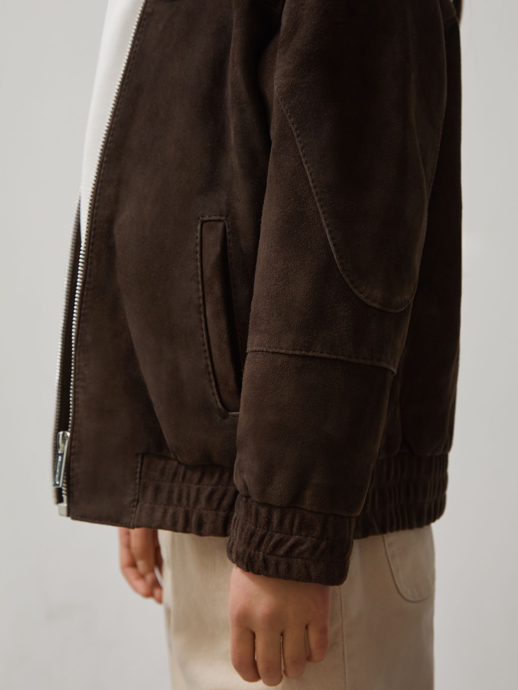 9-13 yrs Unisex Fit McLaren F1 Team Suede Bomber Jacket in Distressed Brown - Image 6 of 7