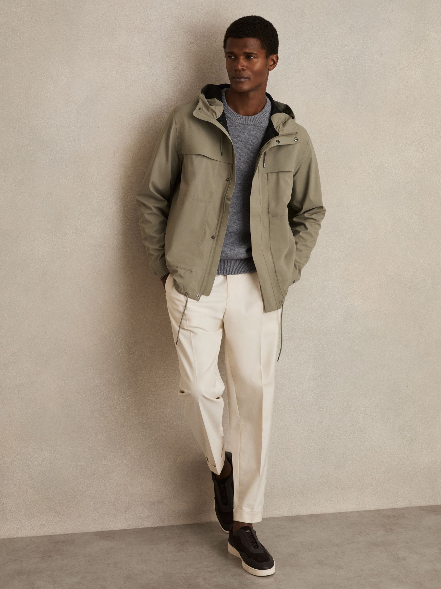 Rains Hardshell Cargo Jacket in Drift Green - Image 3 of 8