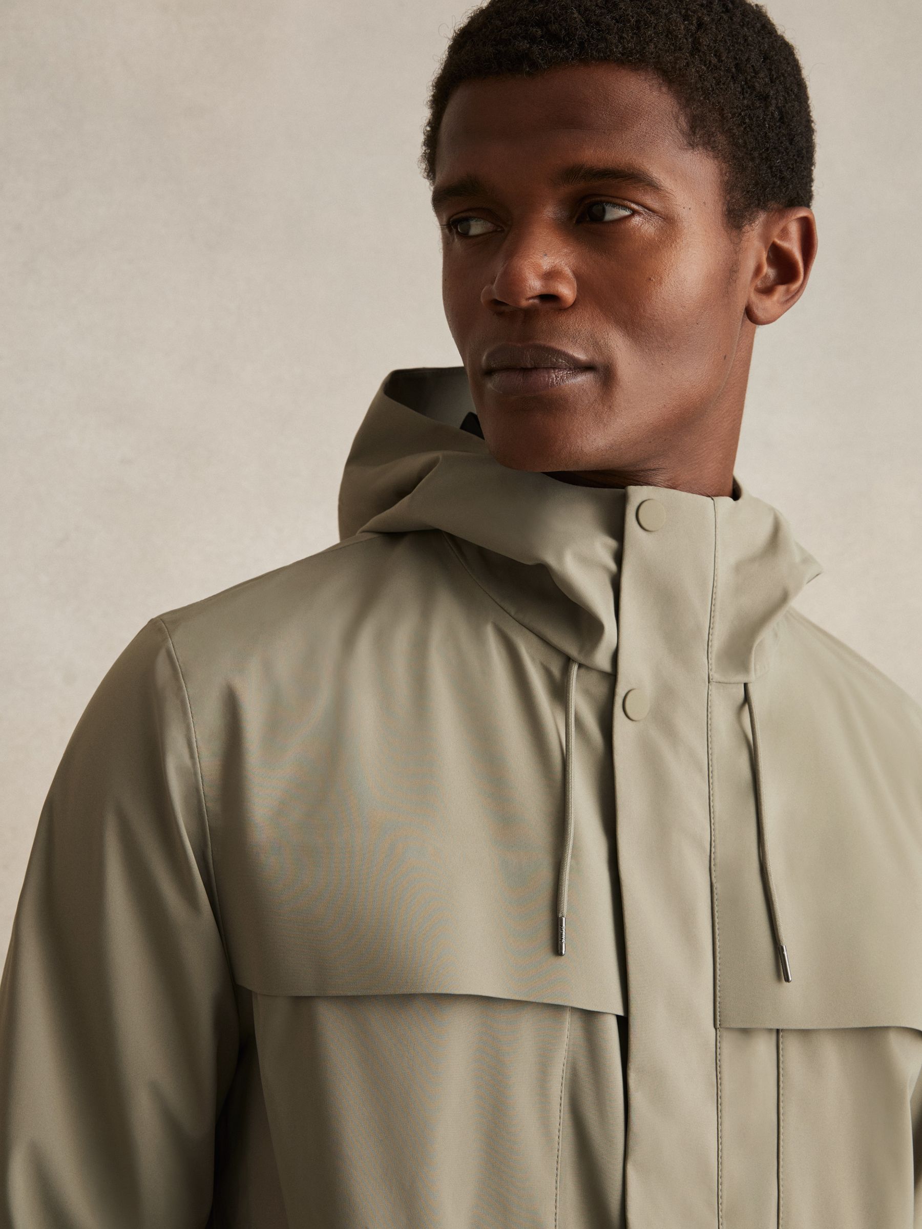 Rains Hardshell Cargo Jacket in Drift Green - Image 4 of 8