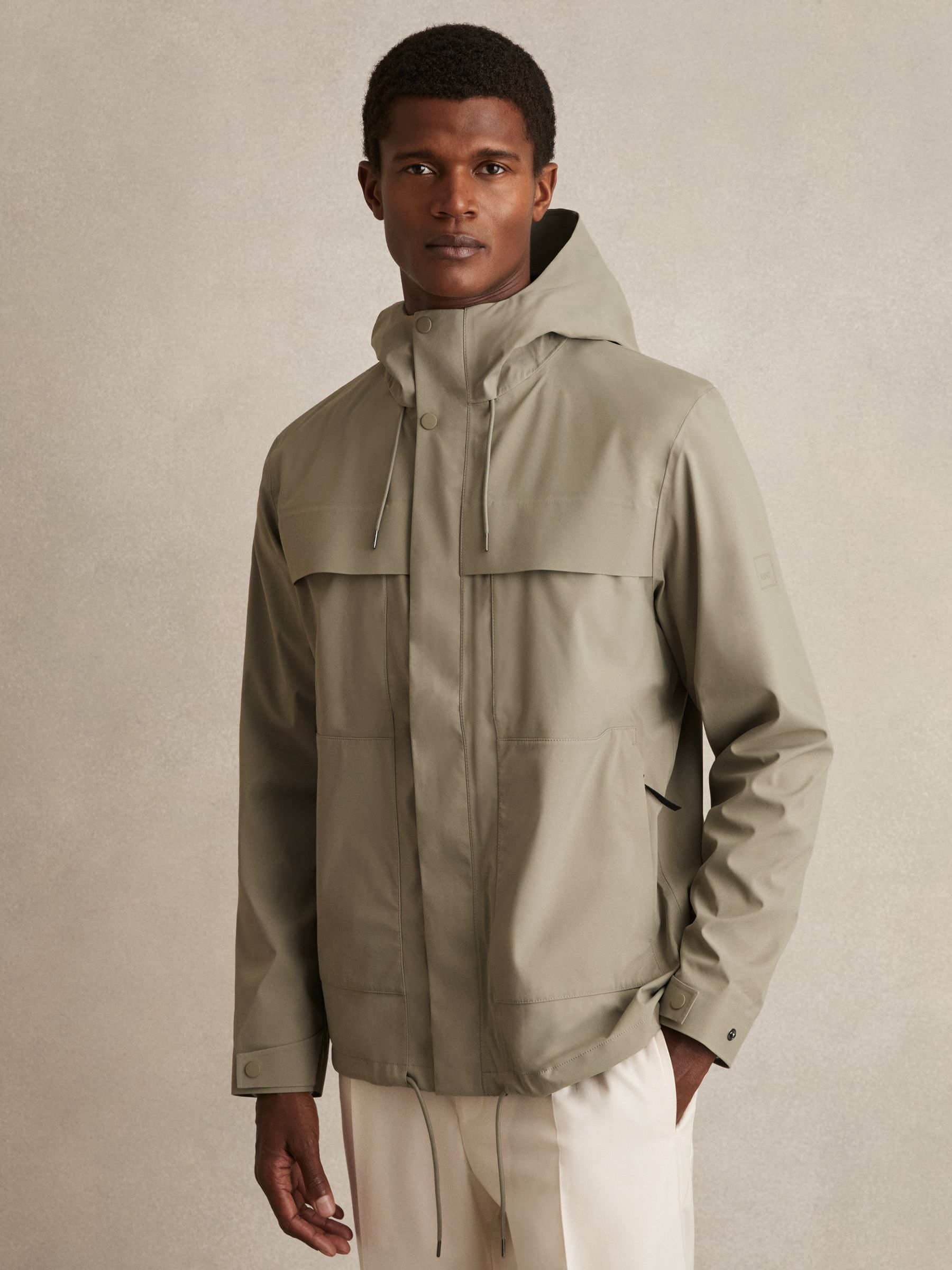 Rains Hardshell Cargo Jacket in Drift Green - Image 6 of 8