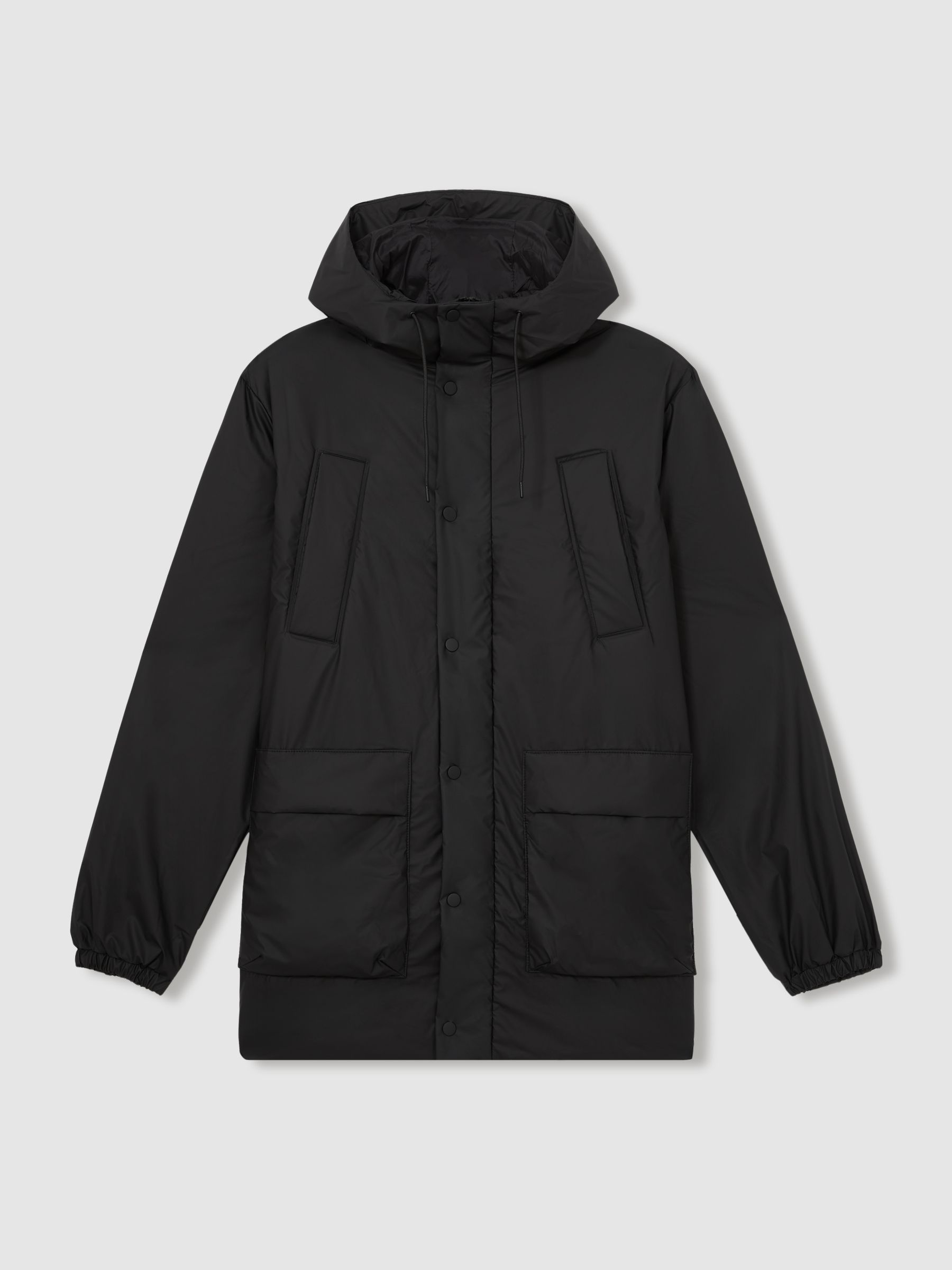 Rains Long Insulated Cargo Jacket in Black - Image 2 of 5