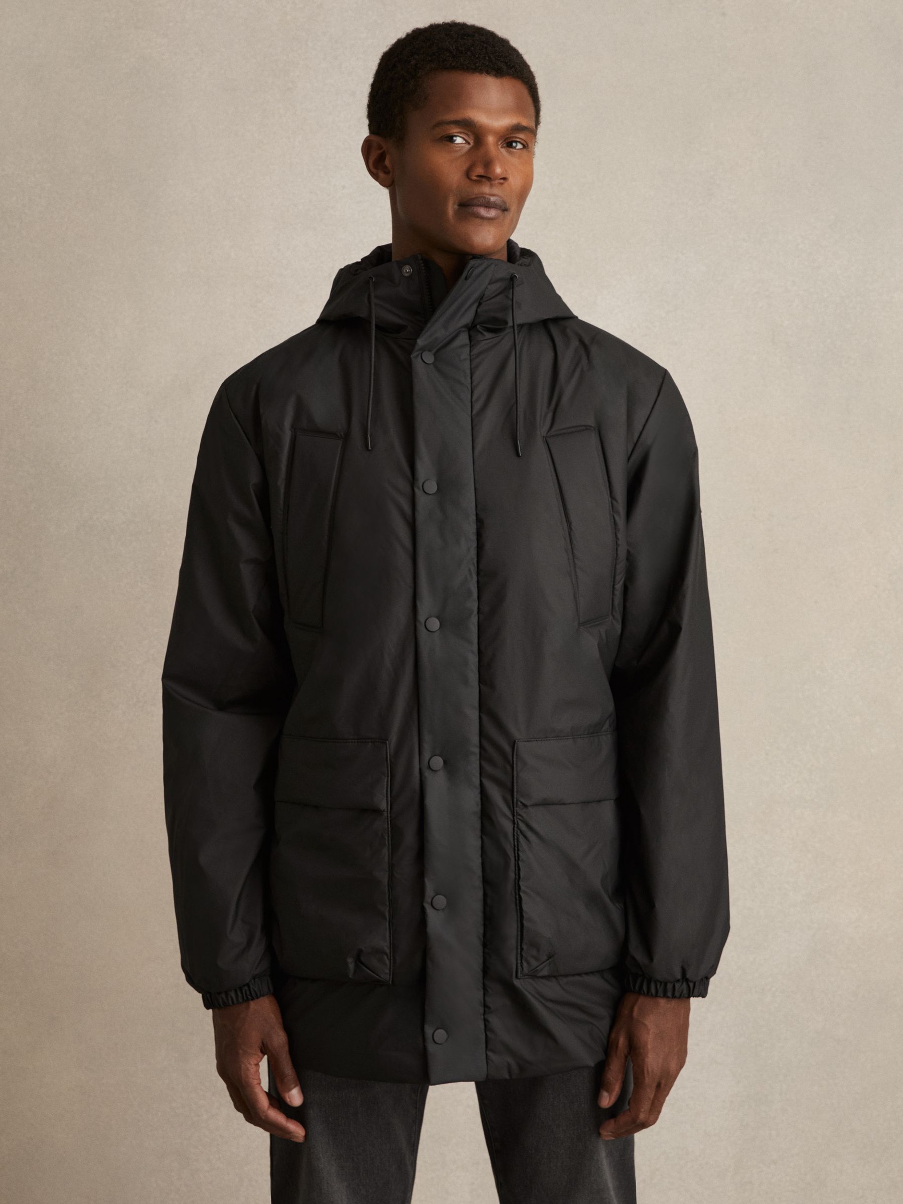 Rains Long Insulated Cargo Jacket in Black - Image 3 of 5