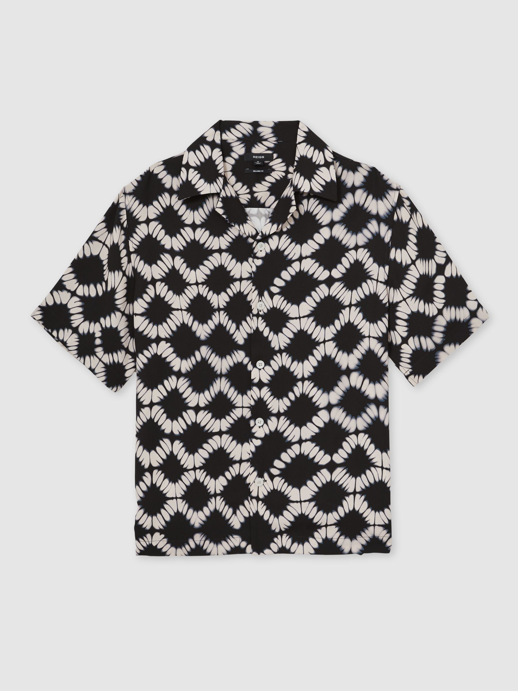 Abstract Floral Print Cuban Shirt in Black Multi - Image 2 of 5