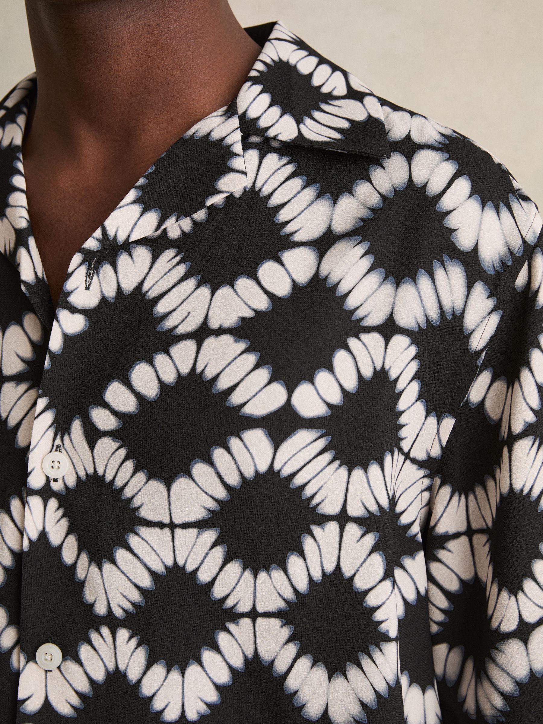 Abstract Floral Print Cuban Shirt in Black Multi - image 3