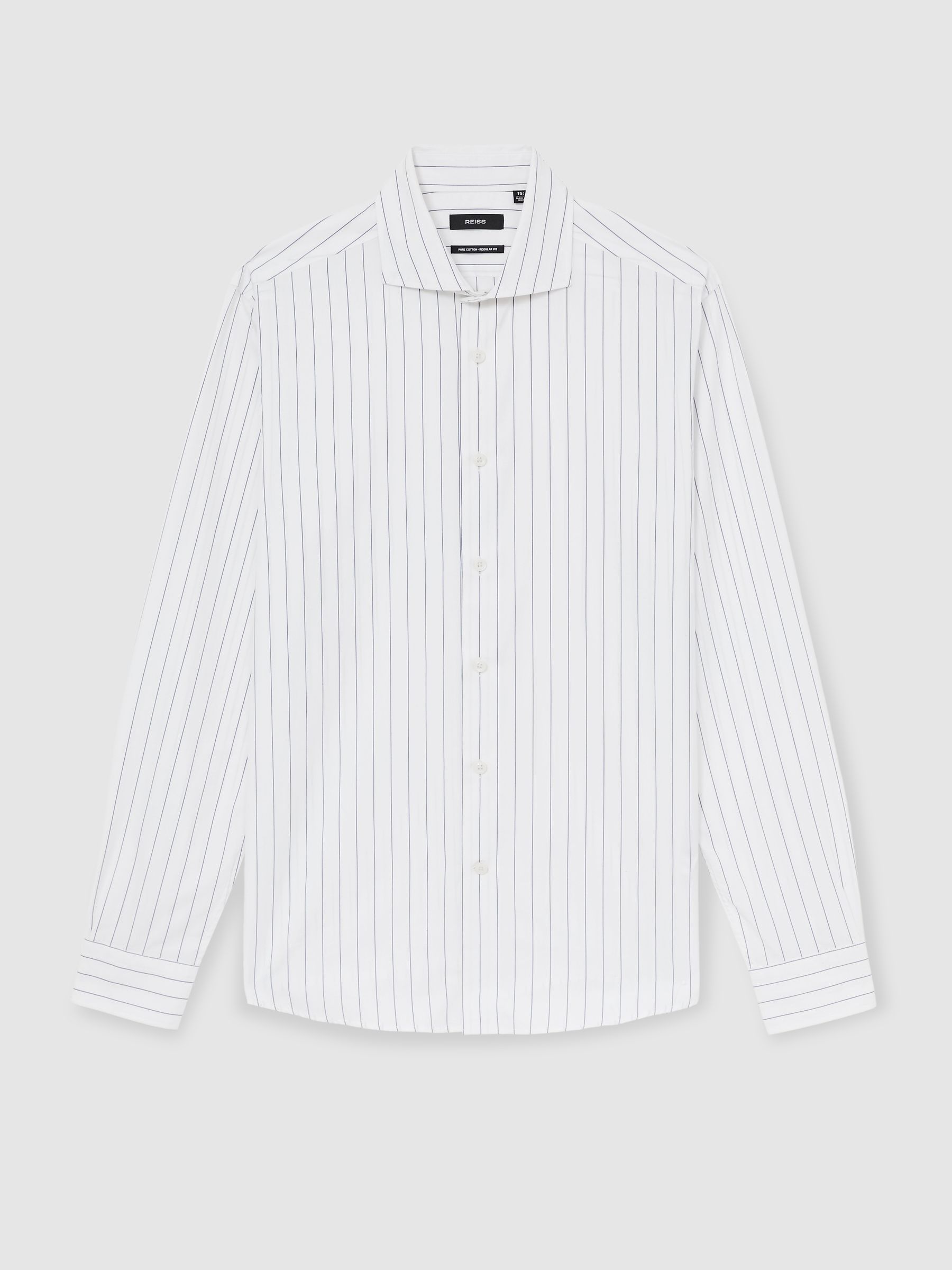 Cotton Cutaway-Collar Stripe Shirt in Blue/White - Image 2 of 6