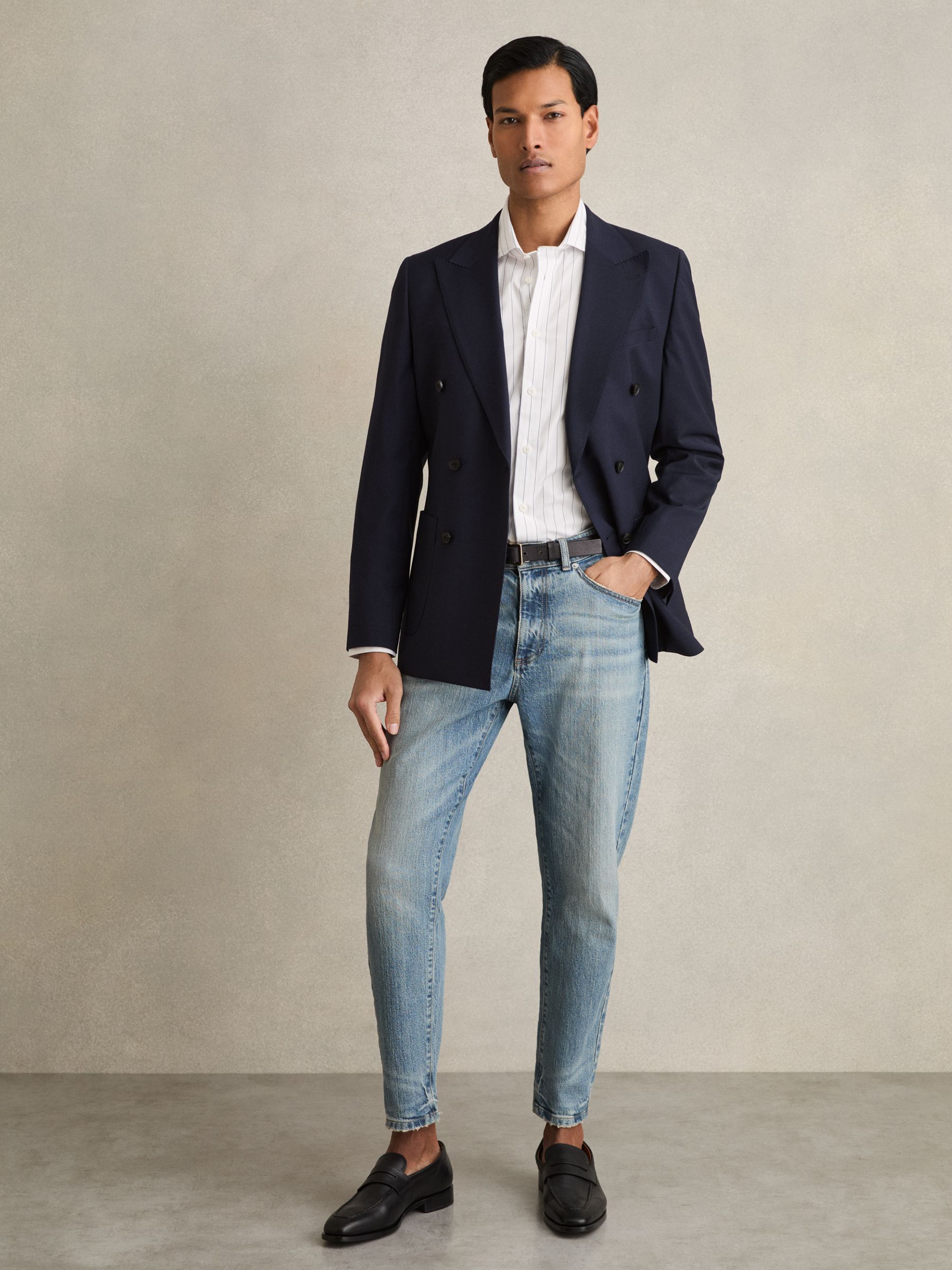Cotton Cutaway-Collar Stripe Shirt in Blue/White - Image 3 of 6