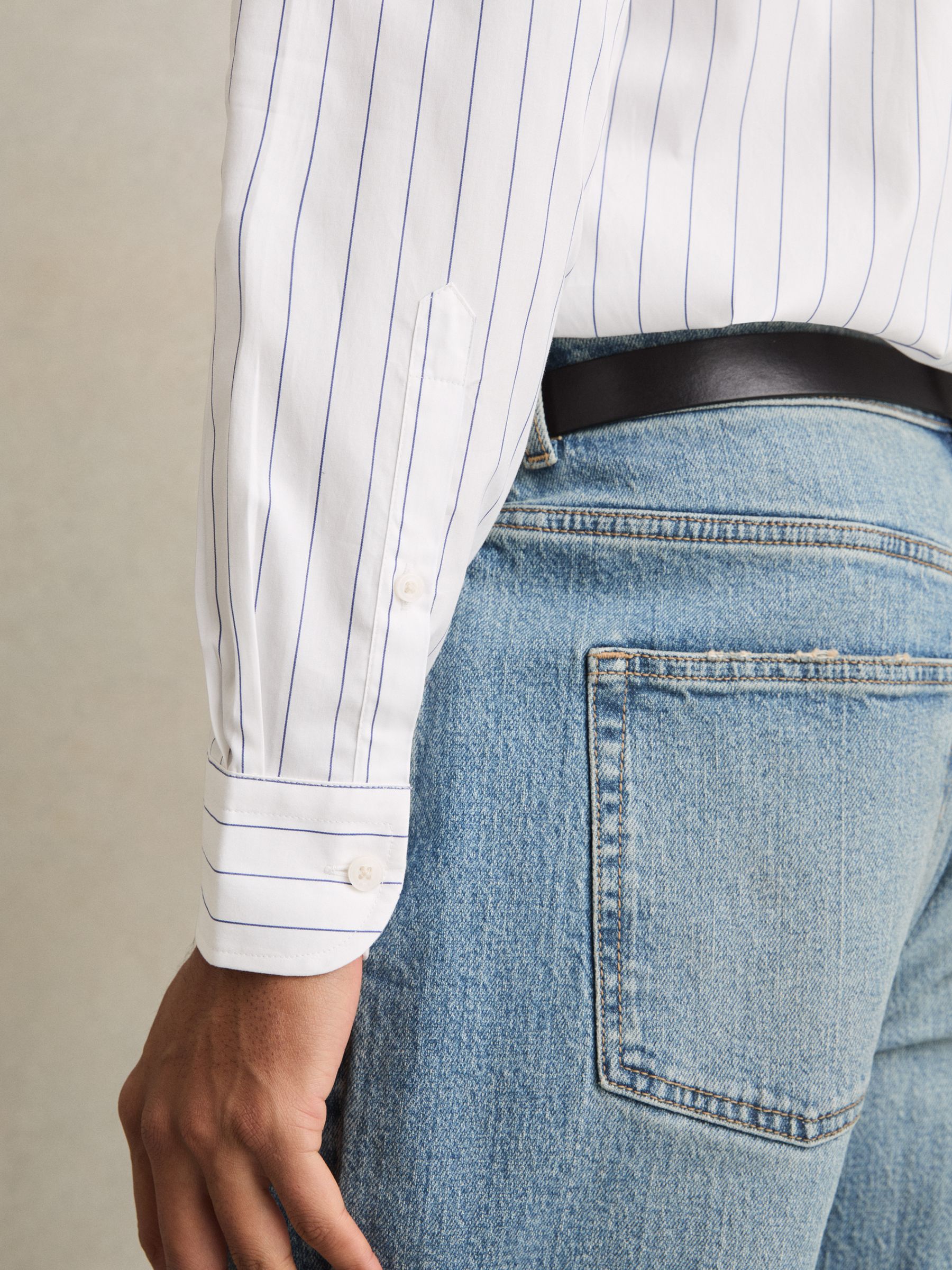 Cotton Cutaway-Collar Stripe Shirt in Blue/White - Image 4 of 6