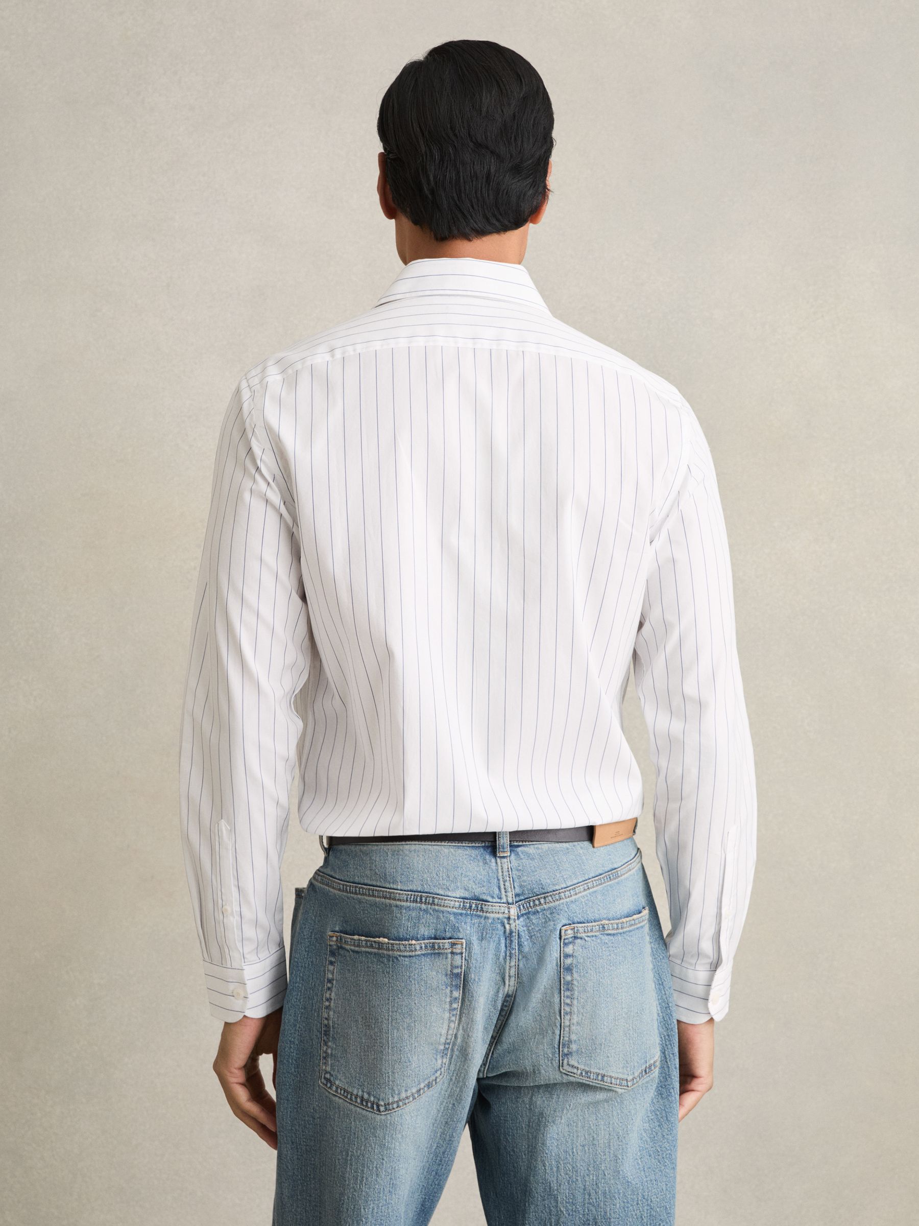 Cotton Cutaway-Collar Stripe Shirt in Blue/White - Image 5 of 6