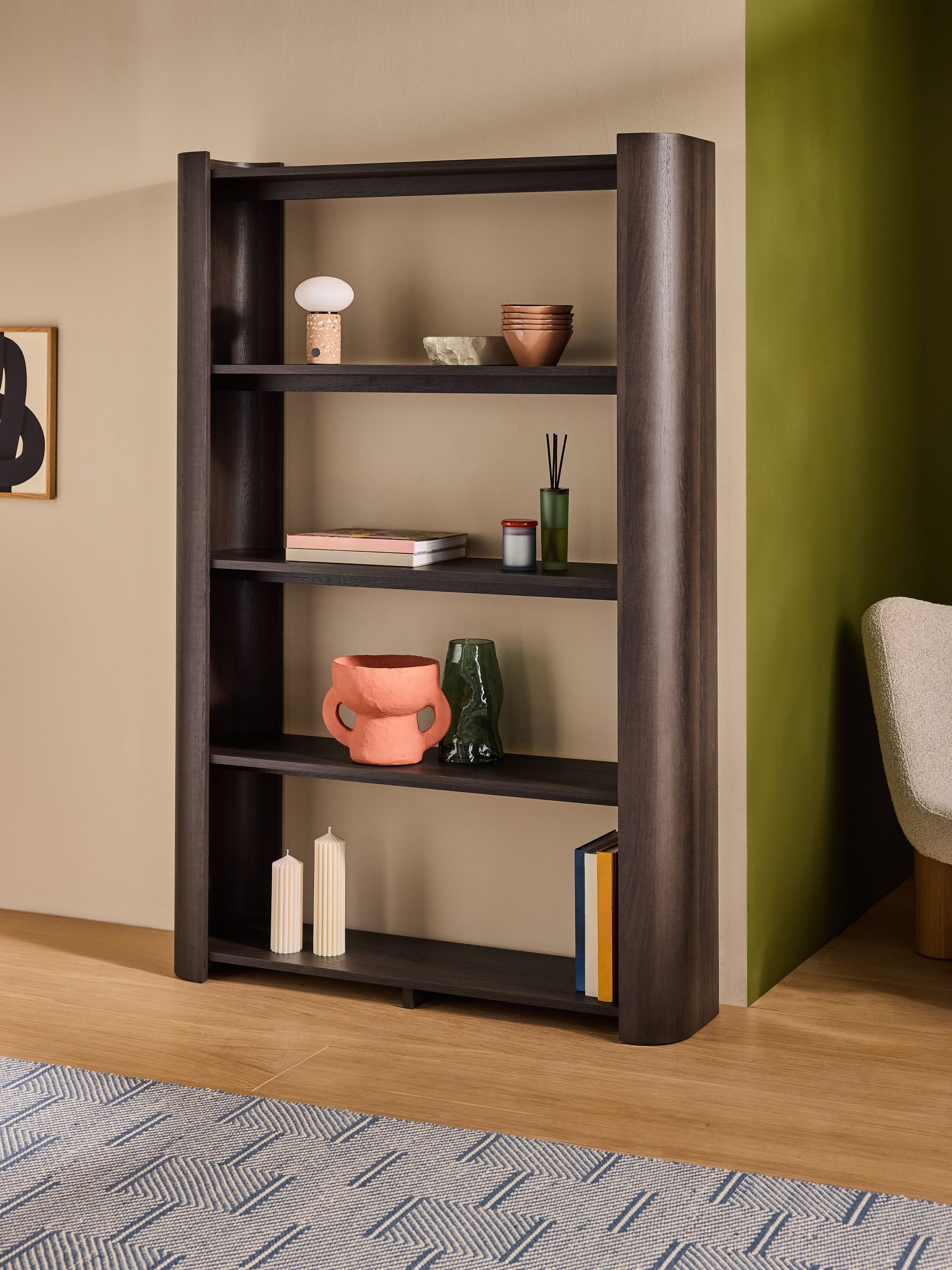 Kain Shelving Unit in Dark Wood Effect - Image 1 of 5 Kain Shelving Unit in Dark Wood Effect - Image 1 of 5