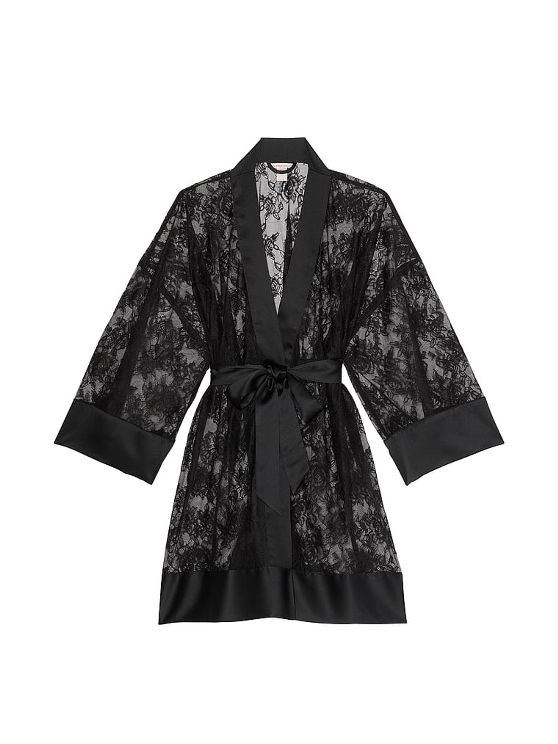 Black Rose Lace Satin Trim Robe - Image 4 of 4
