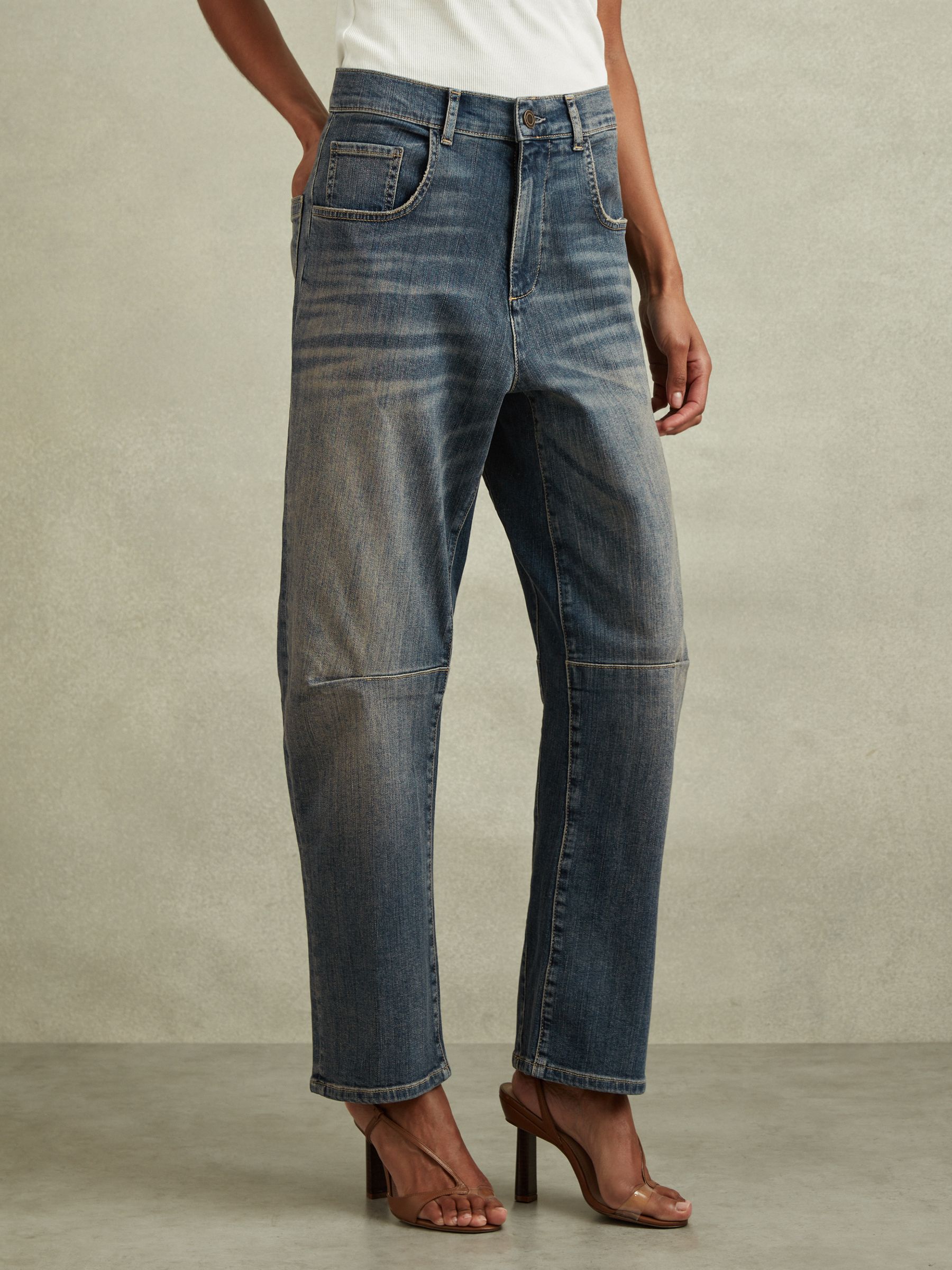 Petite Barrel-Leg Dart Jeans in Mid Blue - Image 3 of 8