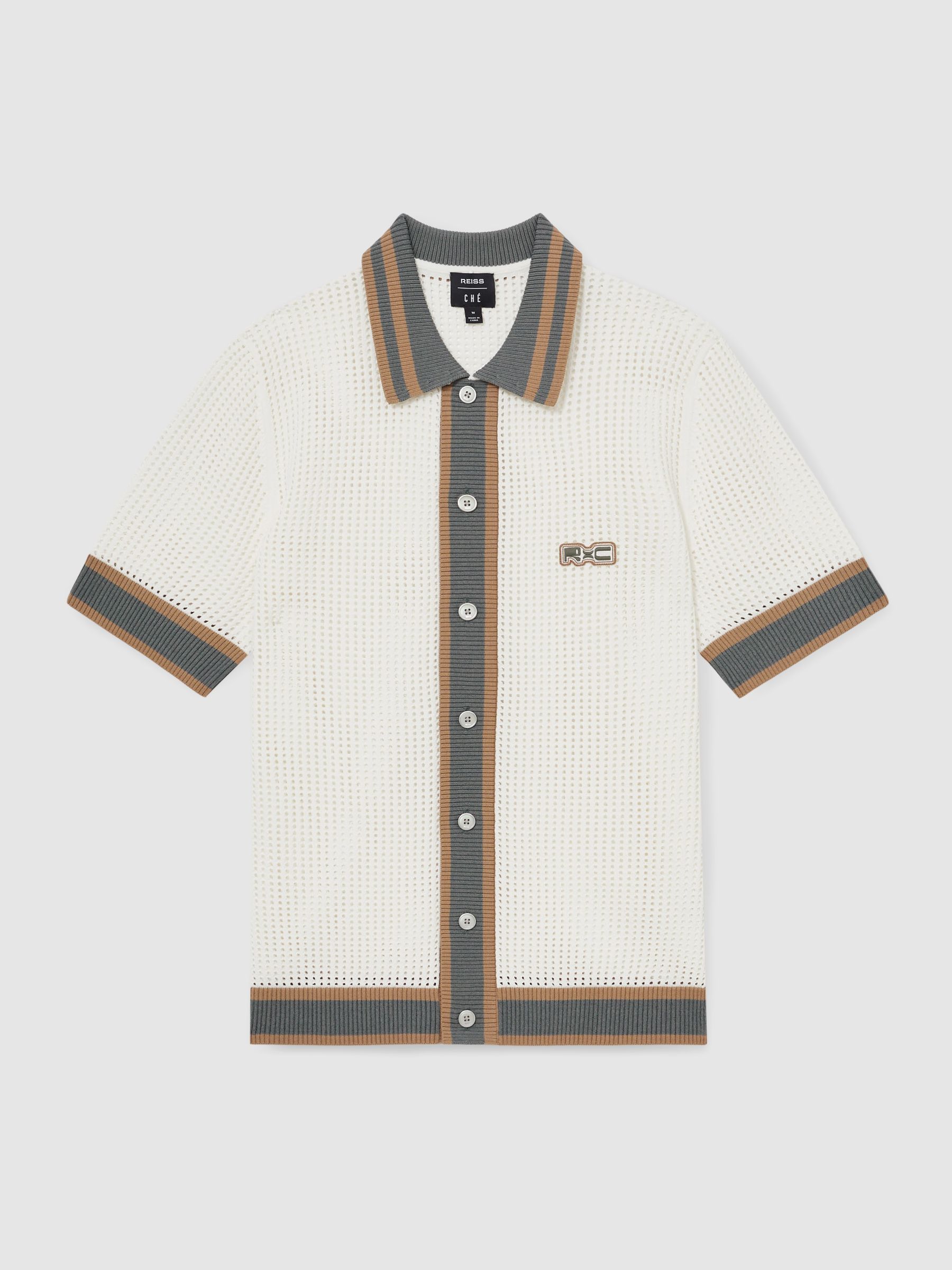 Reiss | Ché Crochet Tipped Shirt in White - Image 2 of 7