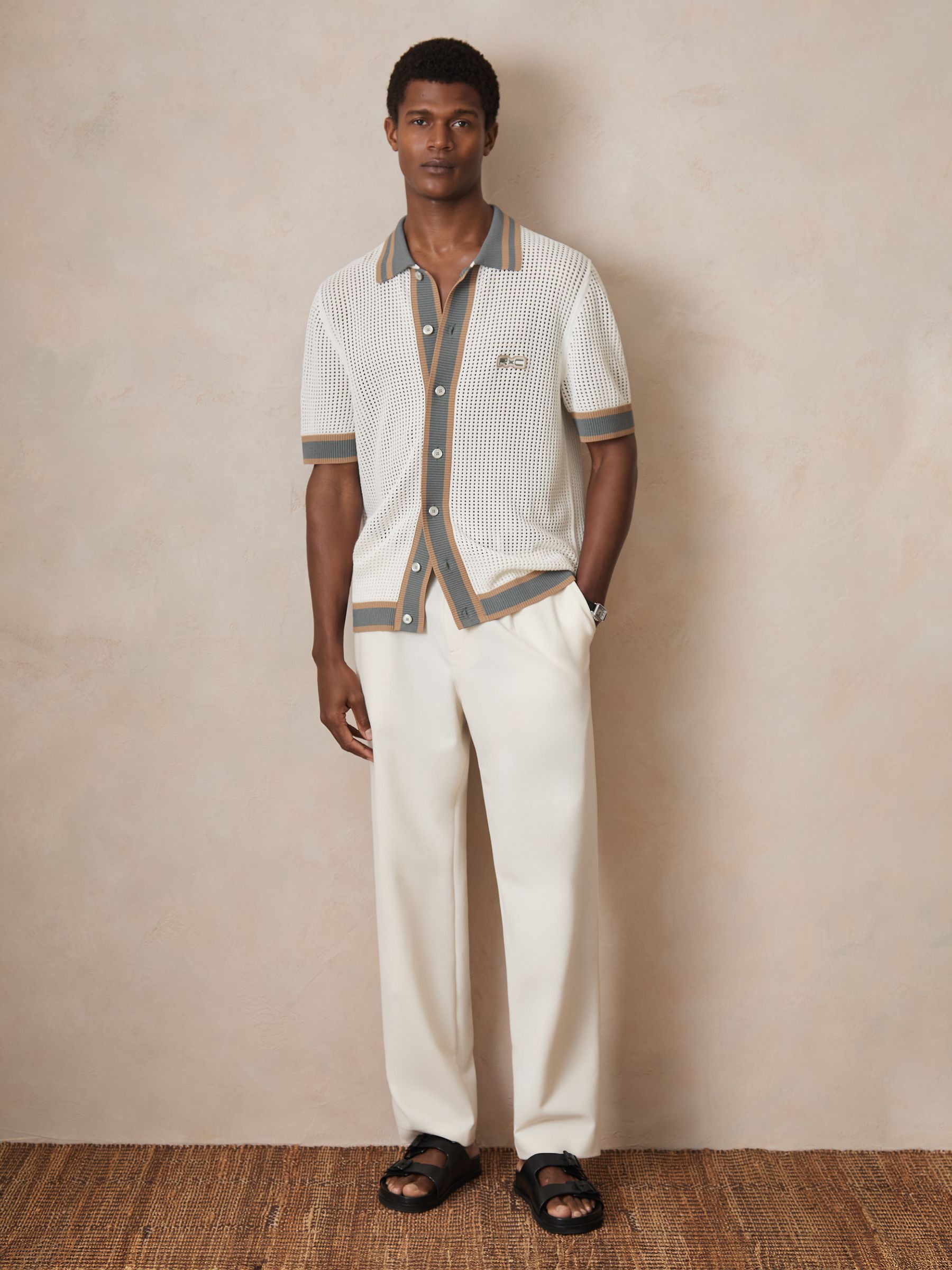 Reiss | Ché Crochet Tipped Shirt in White - Image 3 of 7