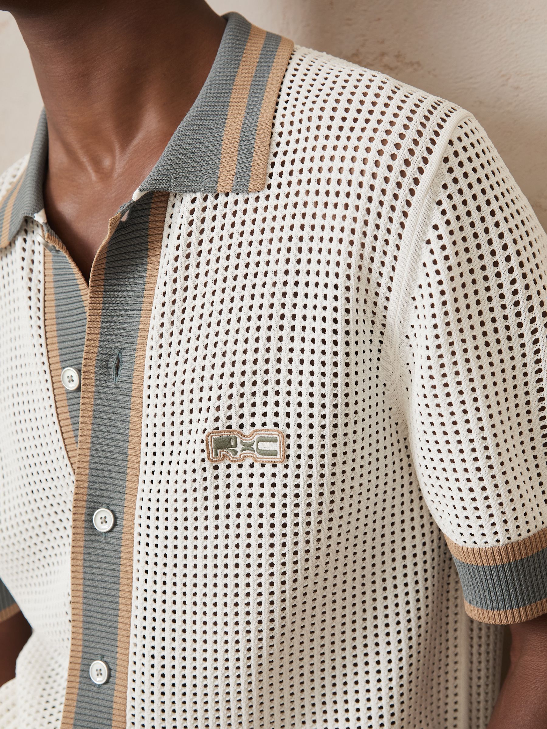 Reiss | Ché Crochet Tipped Shirt in White - Image 4 of 7