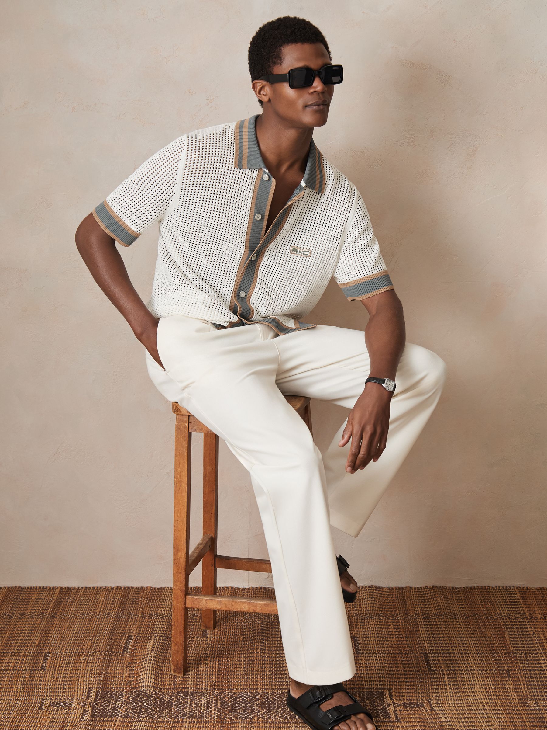 Reiss | Ché Crochet Tipped Shirt in White - Image 6 of 7