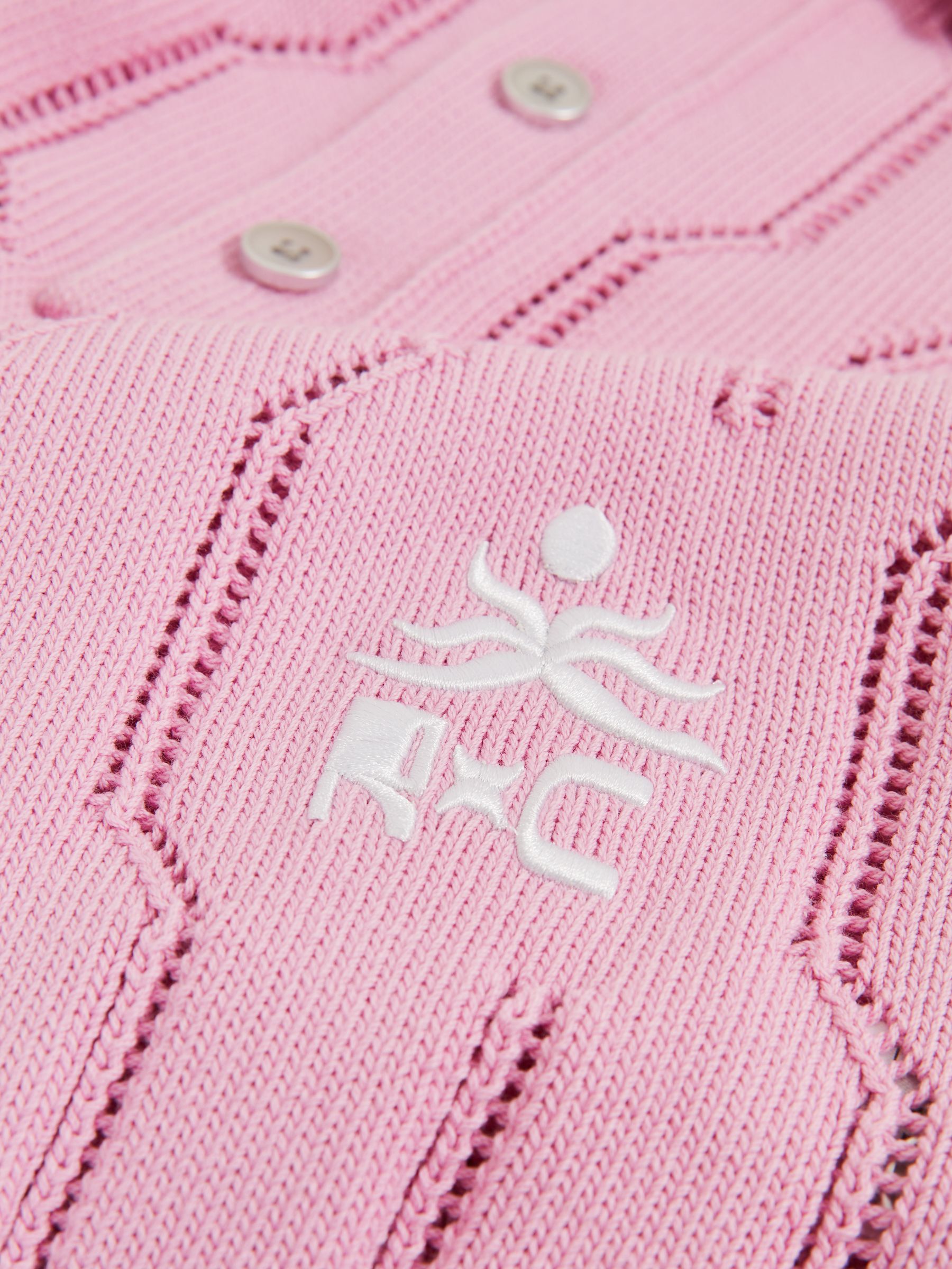 Reiss | Ché Cotton Pointelle Polo Shirt in Pink - Image 7 of 7