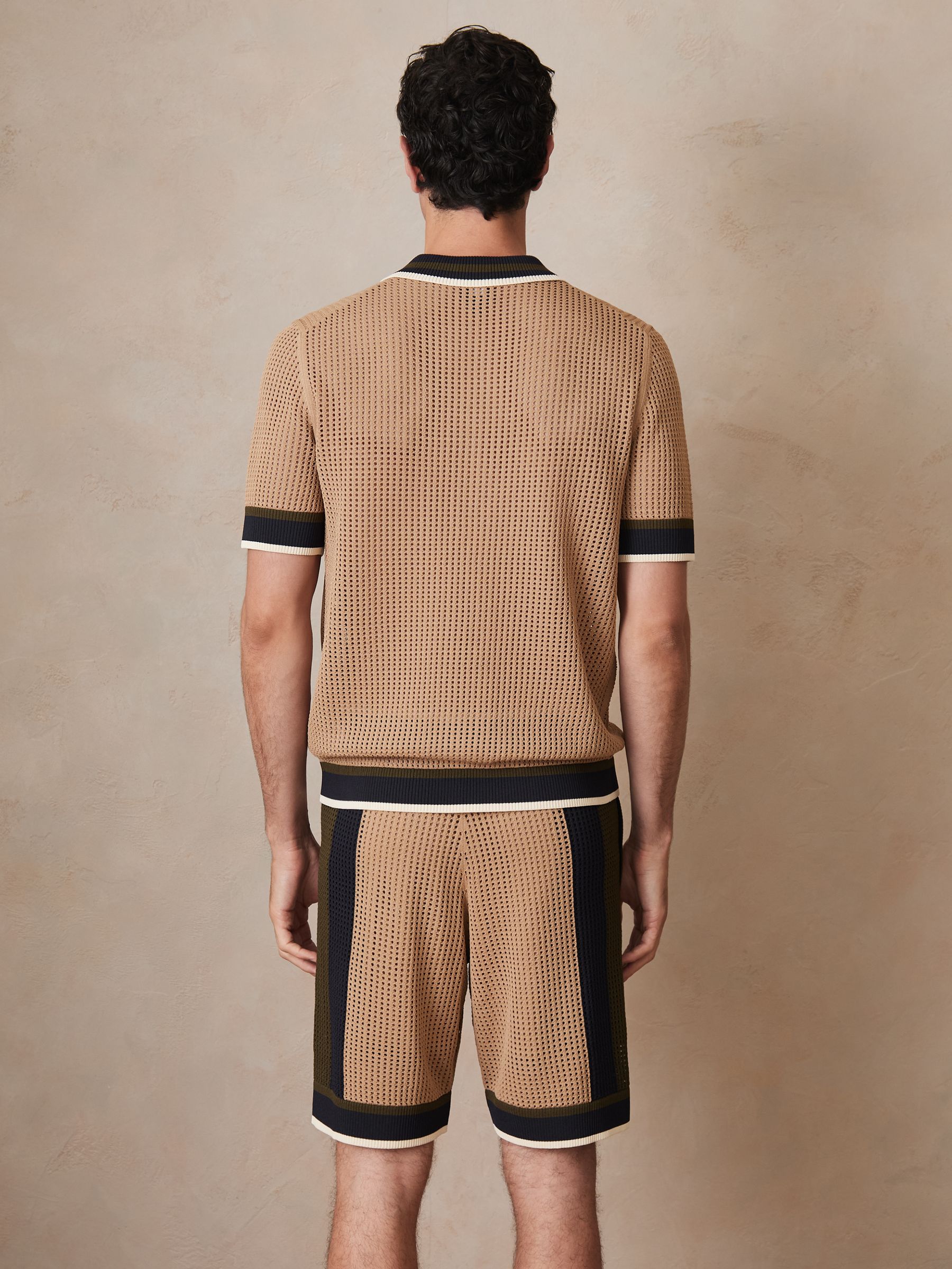 Reiss | Ché Crochet Tipped Shirt in Camel - Image 10 of 11