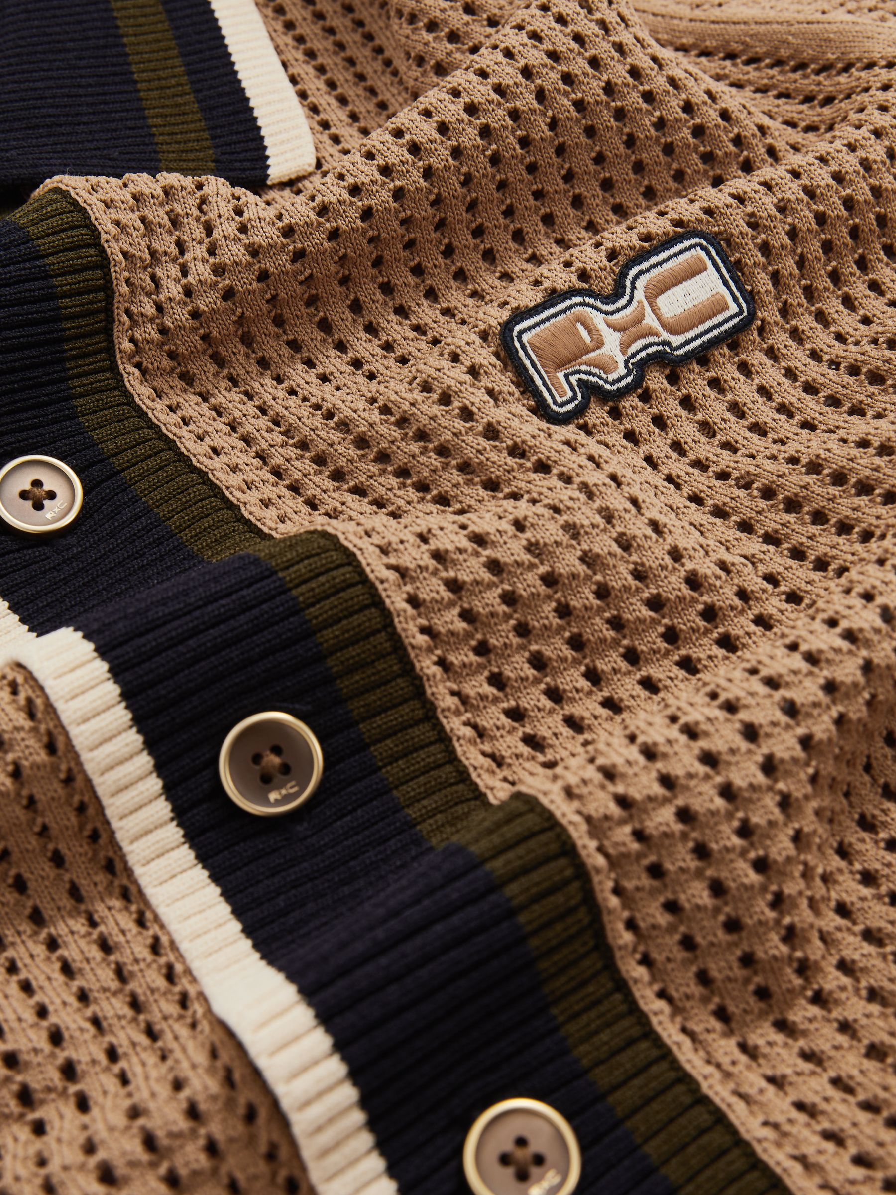 Reiss | Ché Crochet Tipped Shirt in Camel - Image 11 of 11