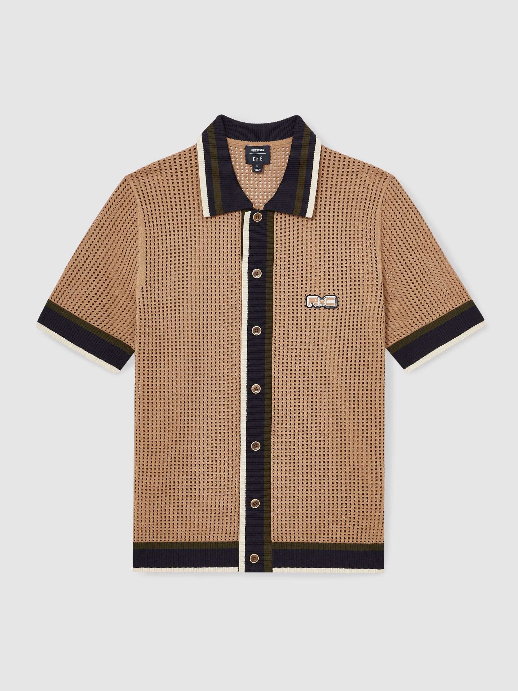 Reiss | Ché Crochet Tipped Shirt in Camel - Image 2 of 11