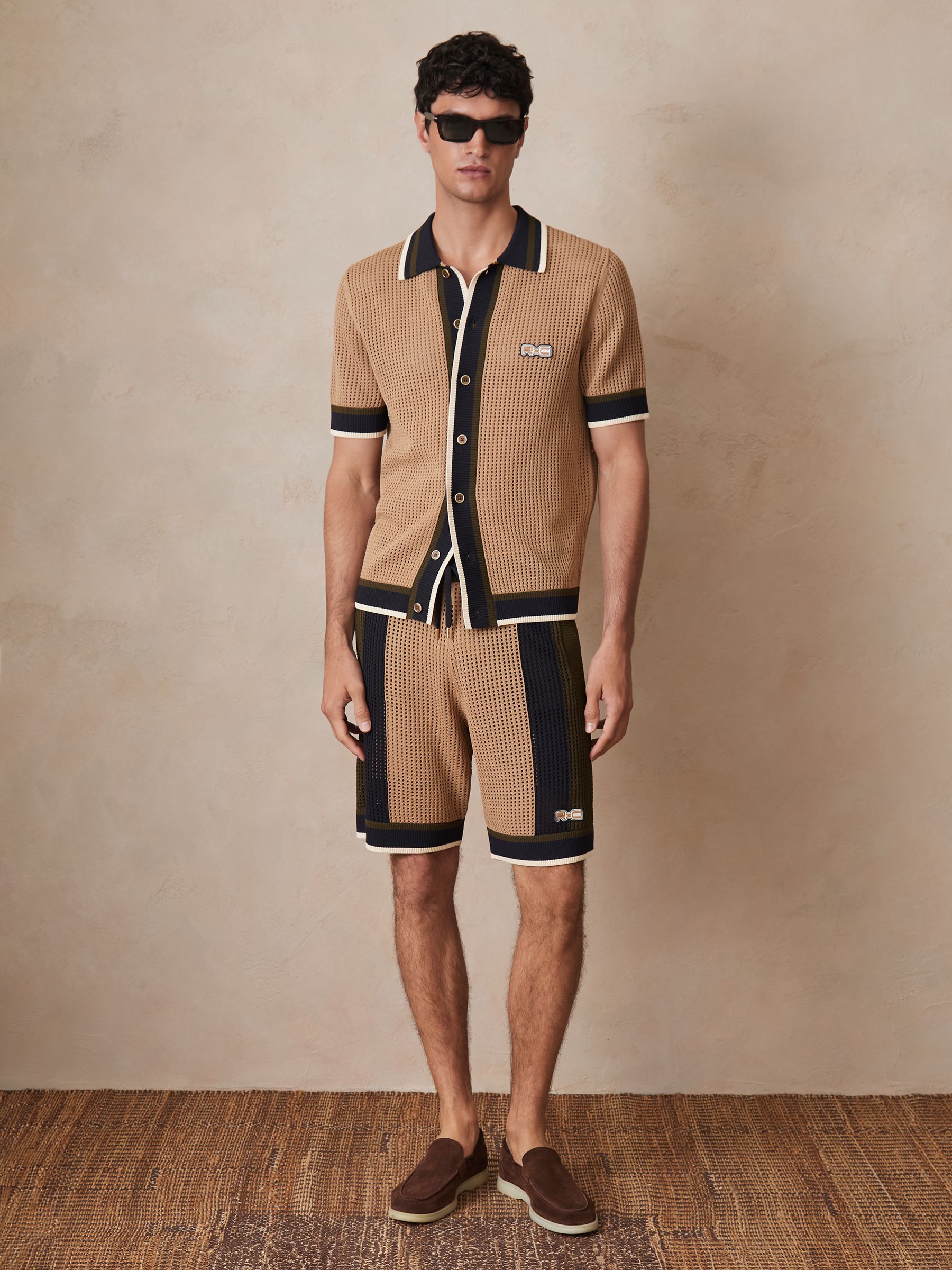 Reiss | Ché Crochet Tipped Shirt in Camel - Image 7 of 11