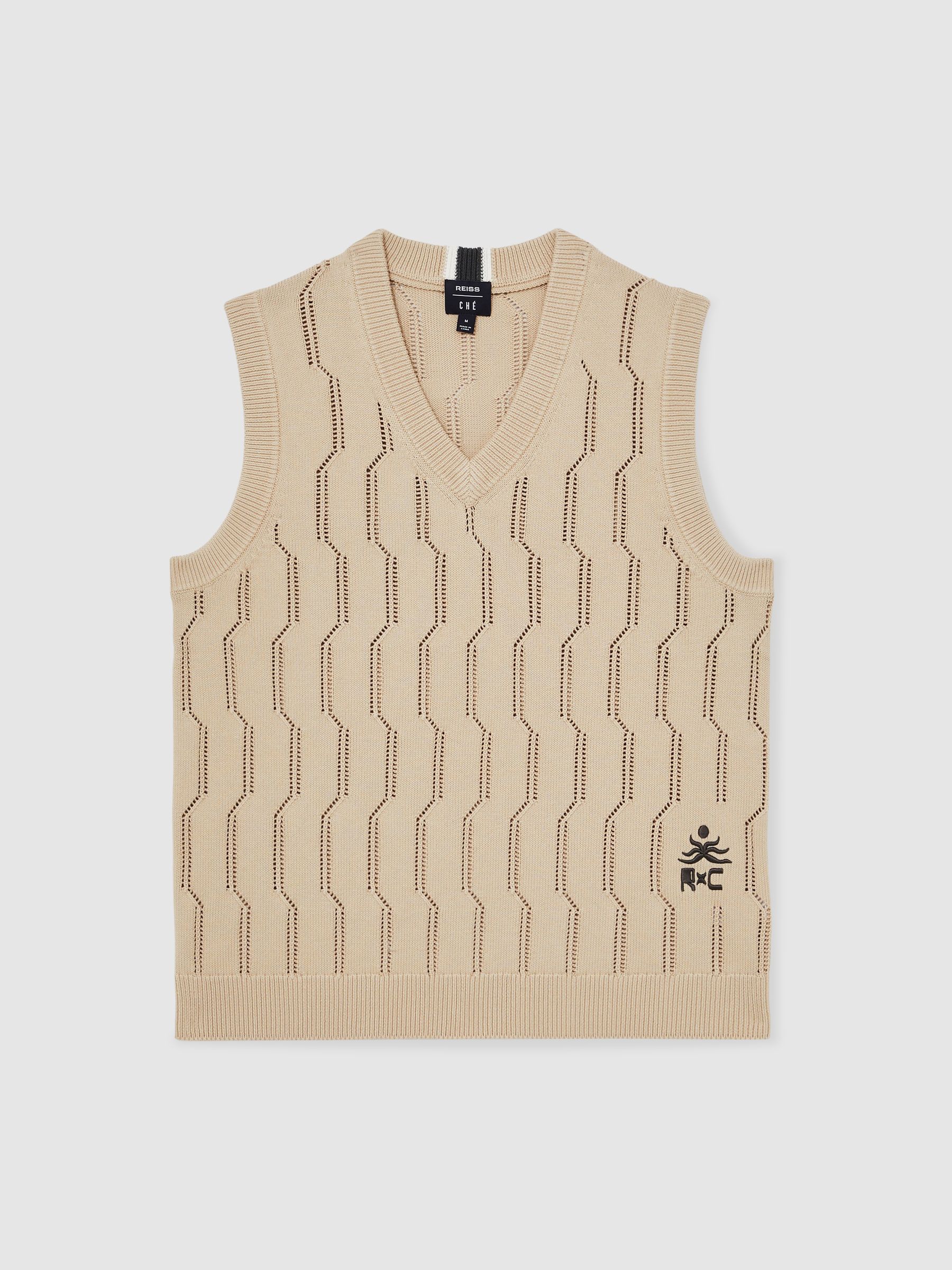 Reiss | Ché Pointelle V-Neck Vest in Stone - Image 2 of 8