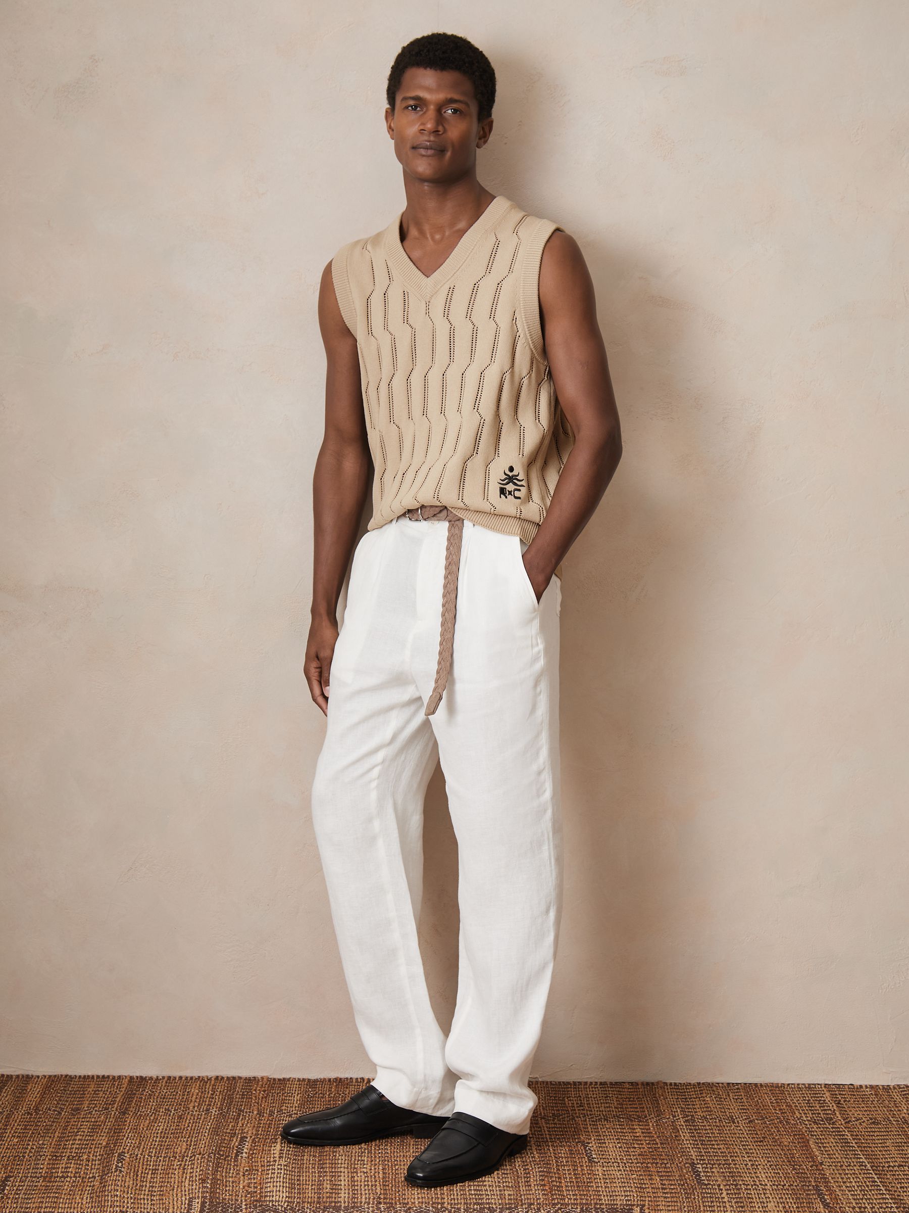 Reiss | Ché Pointelle V-Neck Vest in Stone - Image 3 of 8