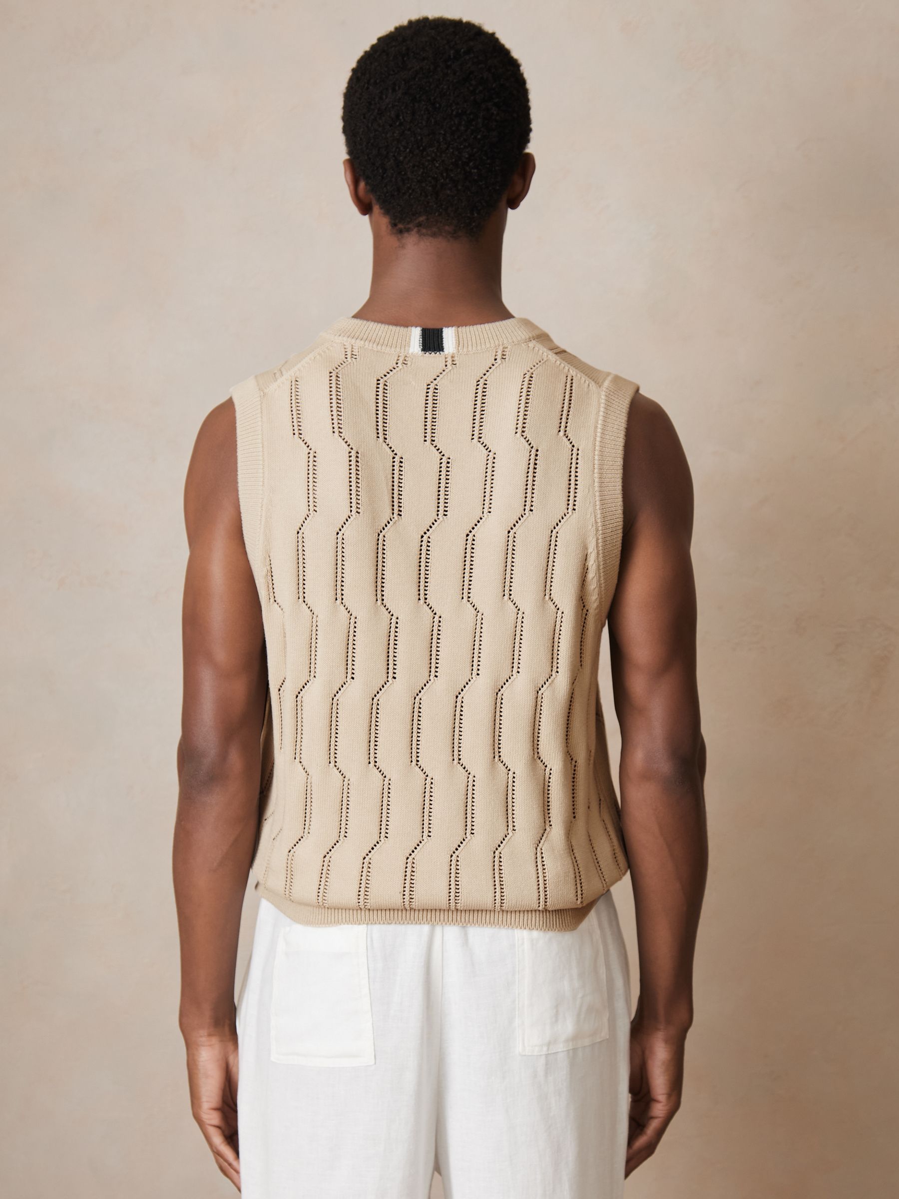Reiss | Ché Pointelle V-Neck Vest in Stone - Image 6 of 8