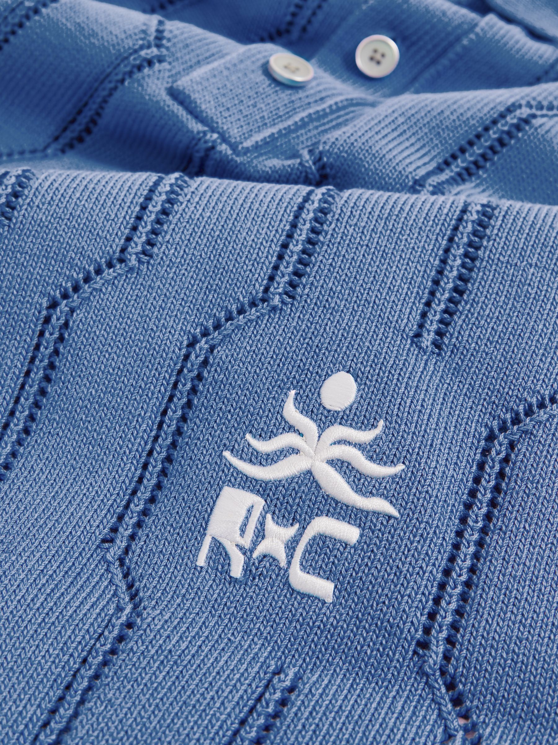 Reiss | Ché Cotton Pointelle Polo Shirt in Blue - Image 7 of 7