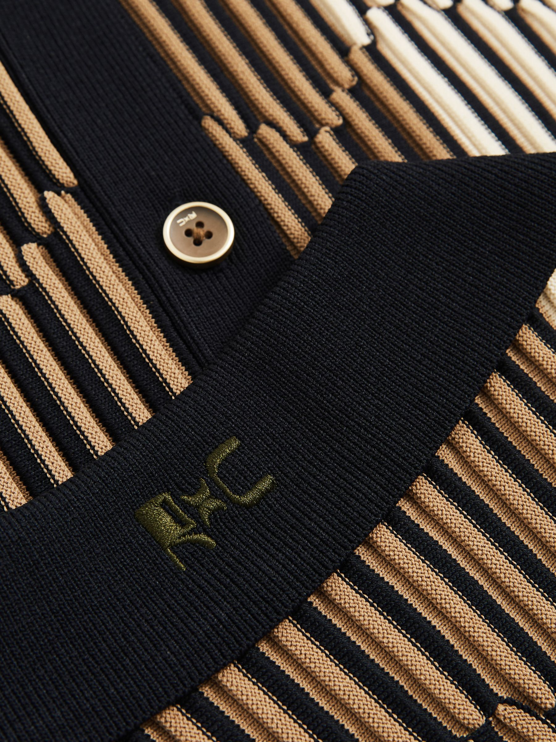 Reiss | Ché Stripe-Intarsia Shirt in Navy/Camel - Image 6 of 6