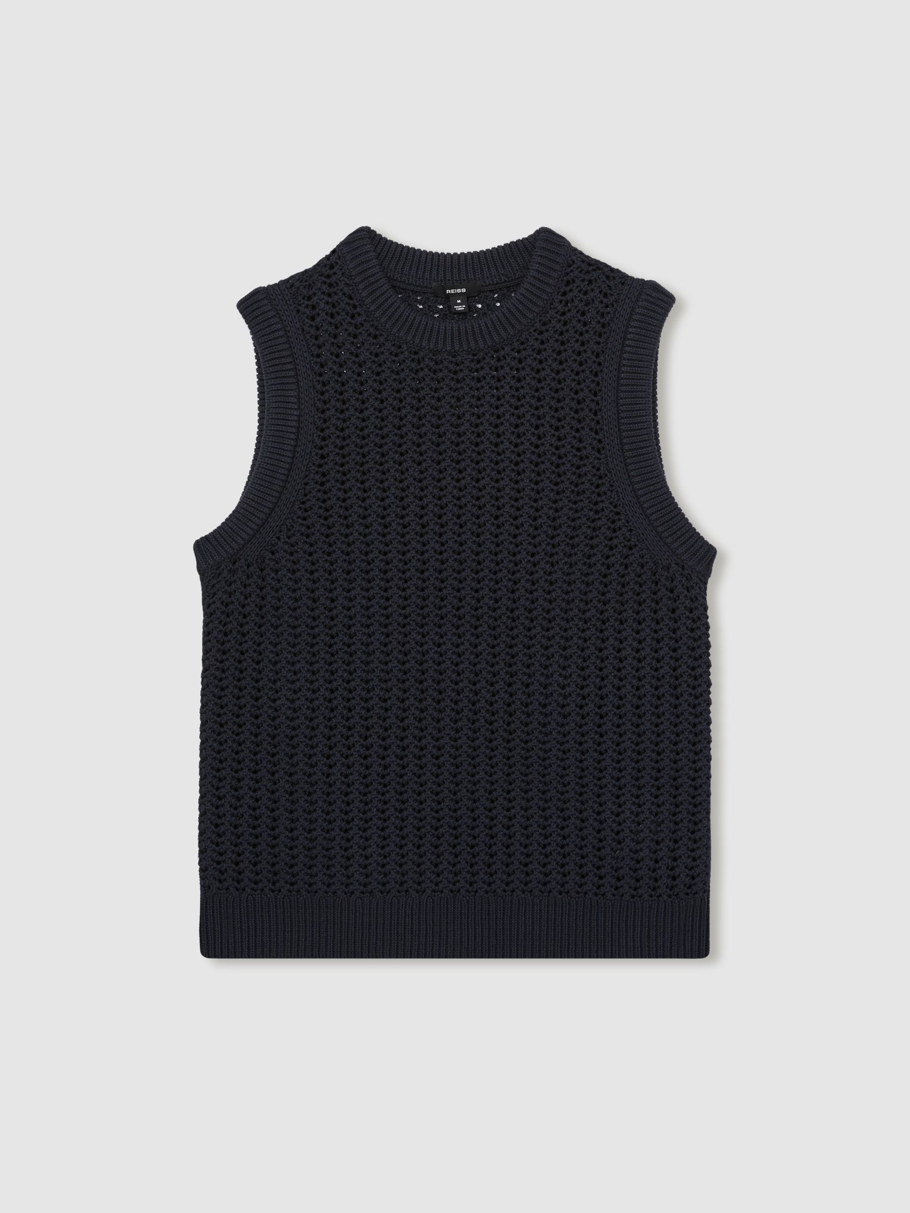 Cotton-Blend Crochet Vest in Navy - Image 2 of 7