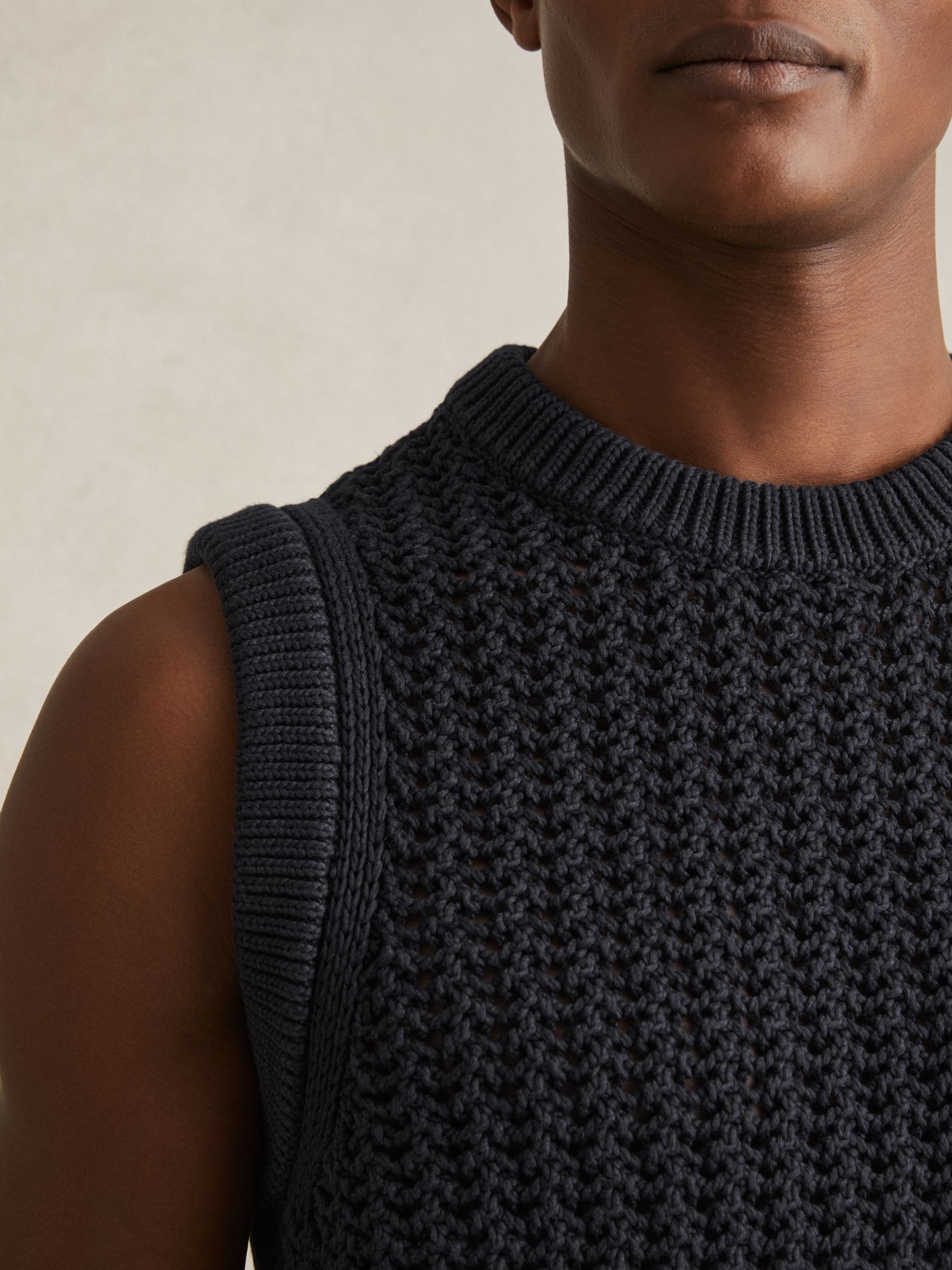 Cotton-Blend Crochet Vest in Navy - Image 5 of 7
