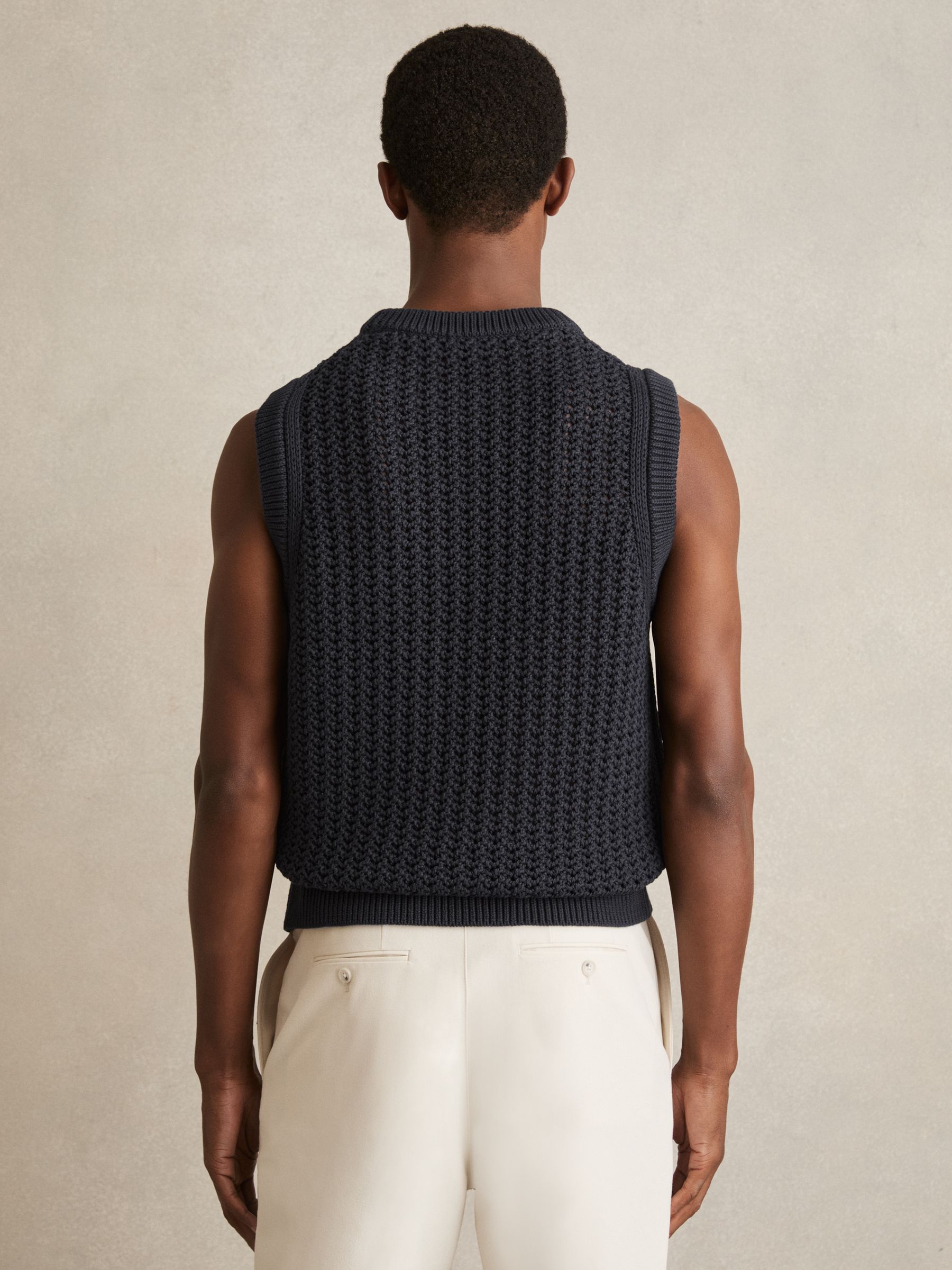 Cotton-Blend Crochet Vest in Navy - Image 6 of 7