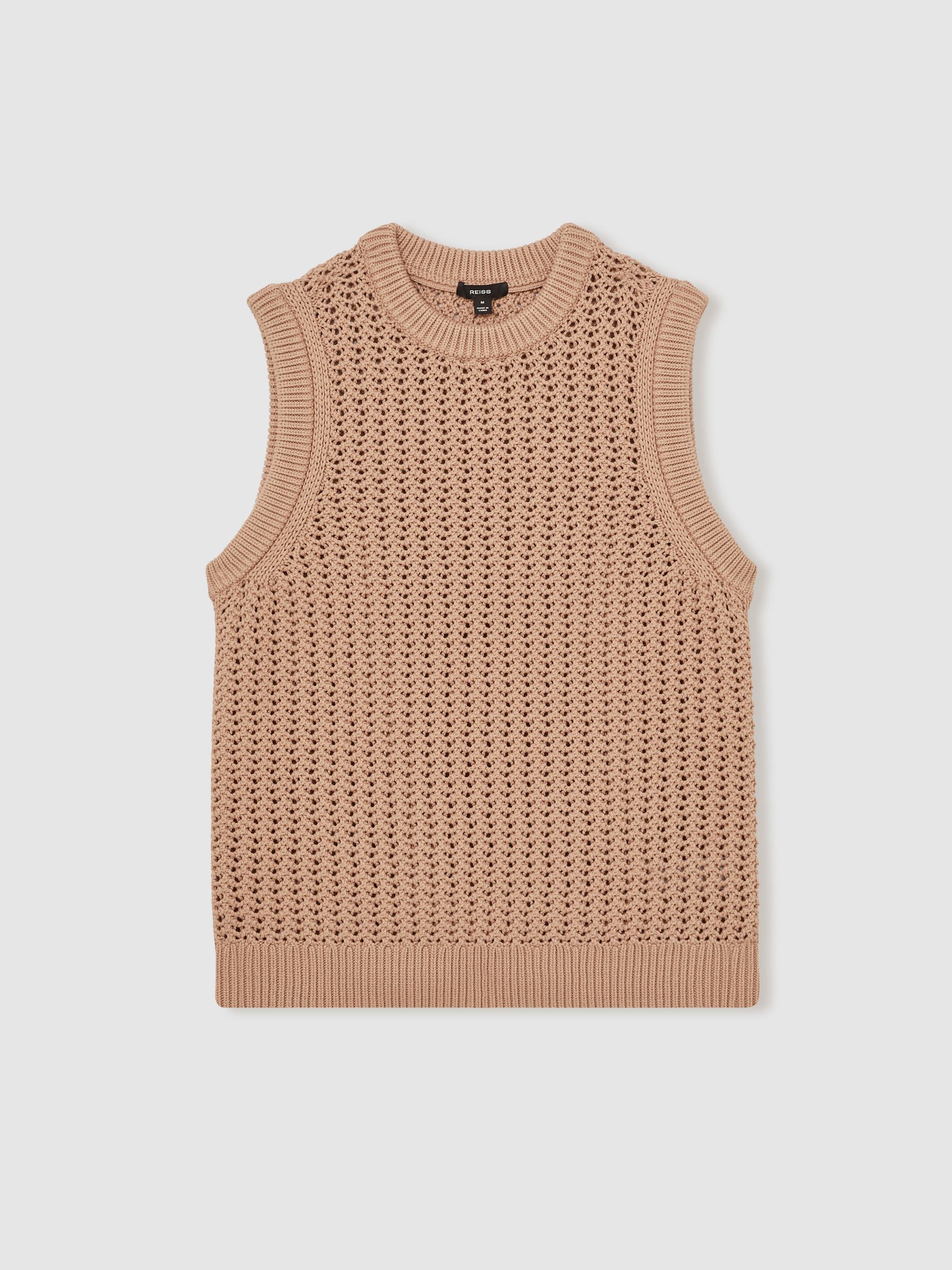 Cotton-Blend Crochet Vest in Soft Camel - Image 2 of 6