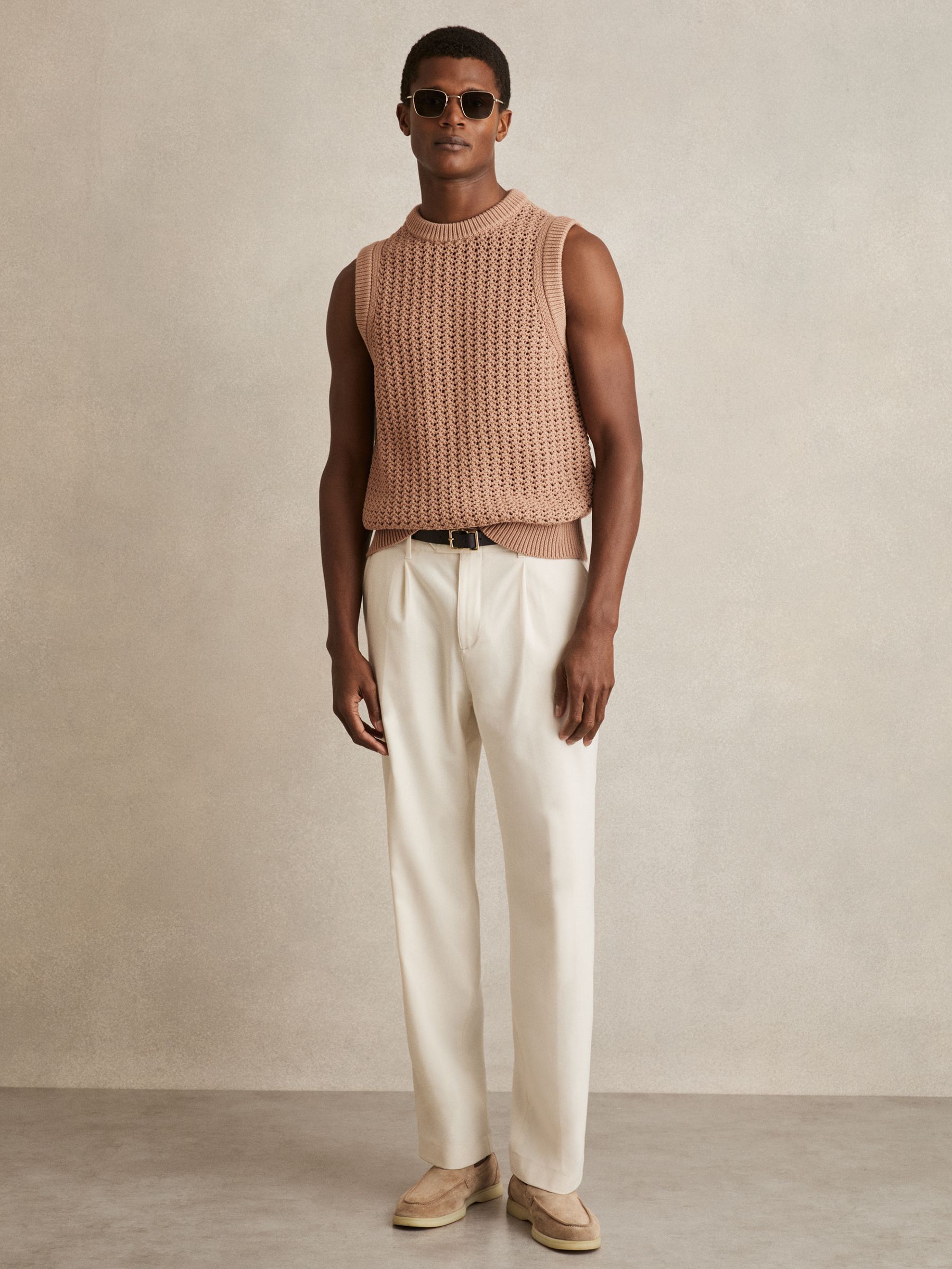 Cotton-Blend Crochet Vest in Soft Camel - Image 3 of 6