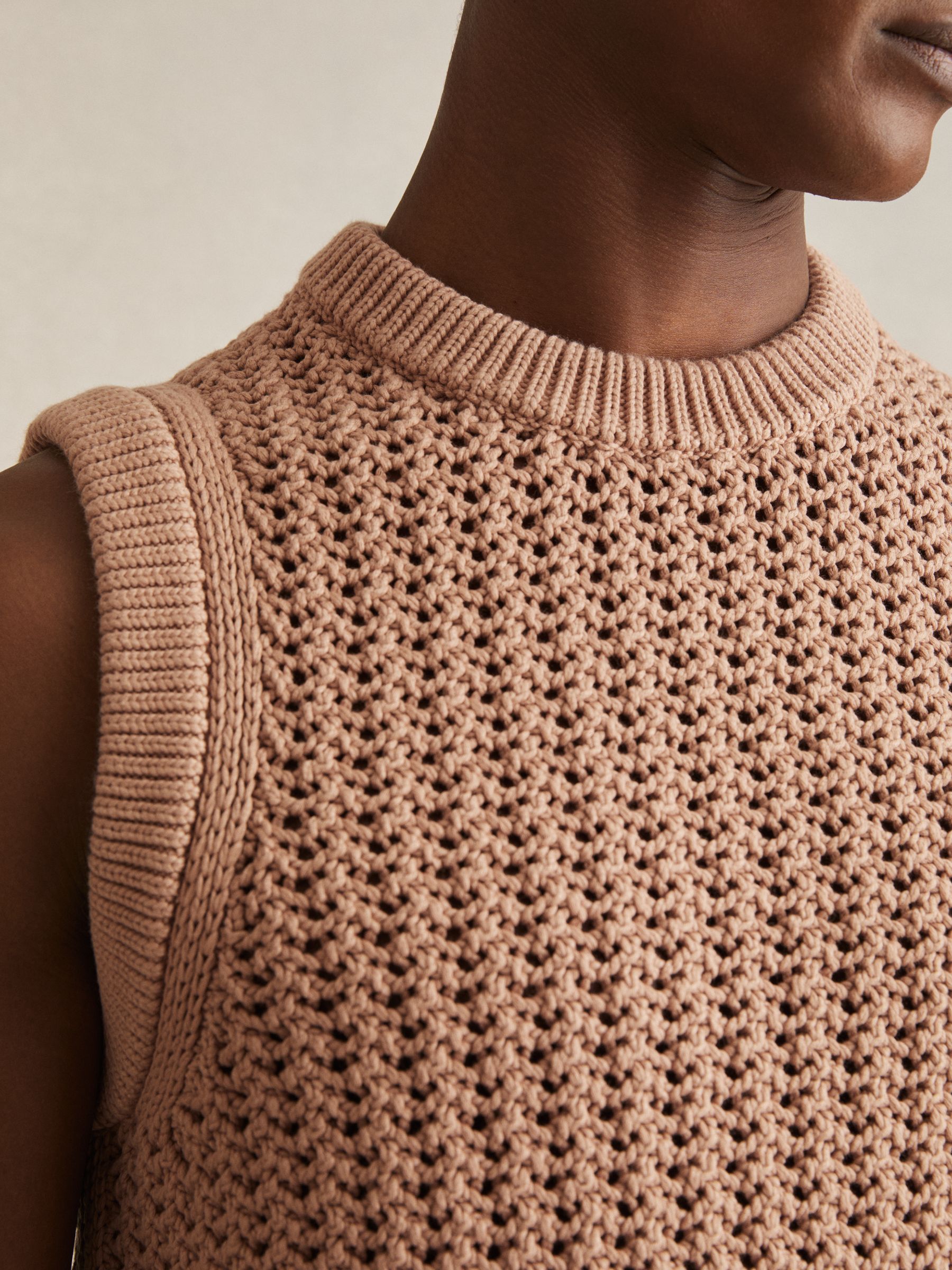 Cotton-Blend Crochet Vest in Soft Camel - Image 4 of 6