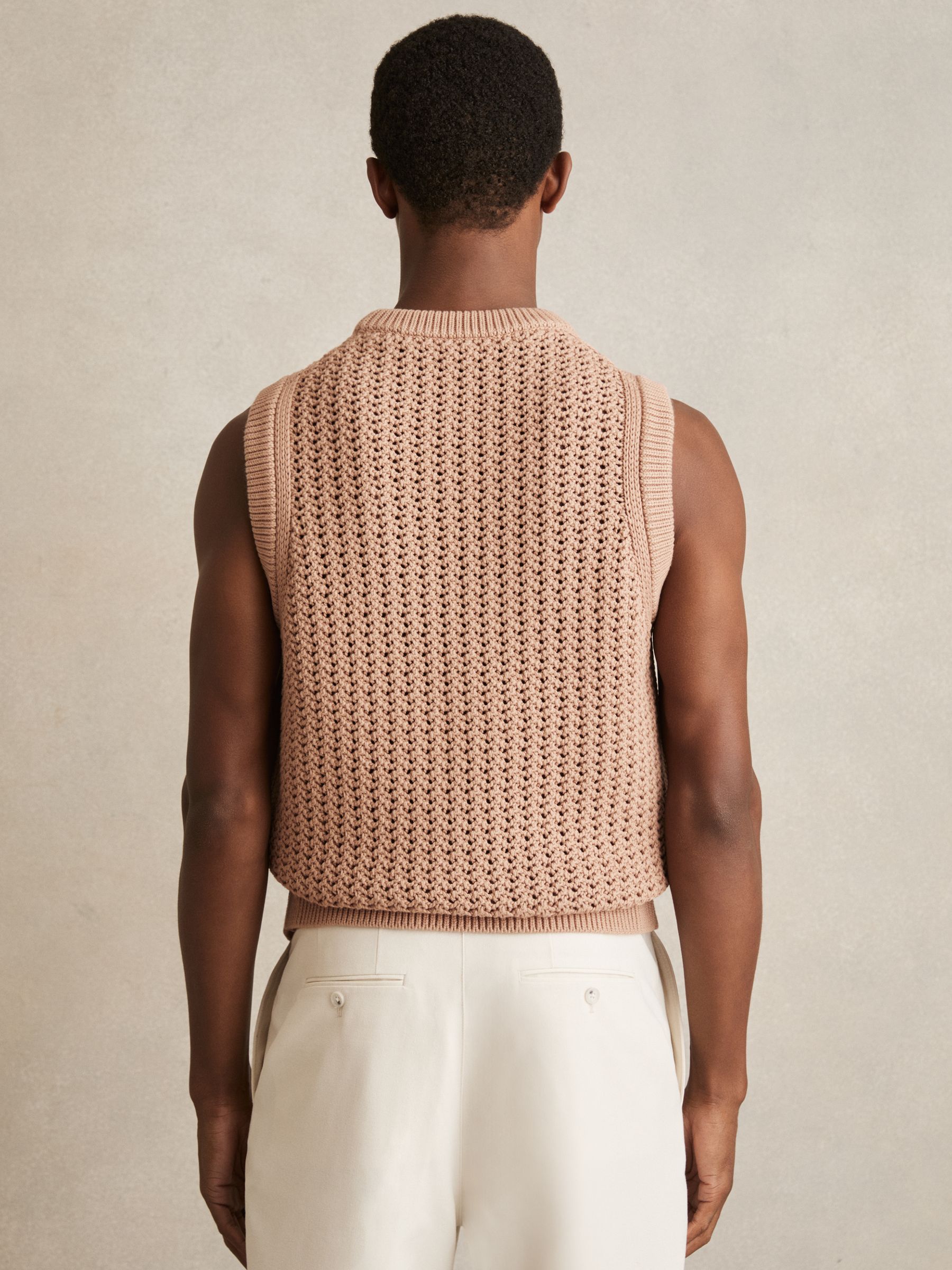 Cotton-Blend Crochet Vest in Soft Camel - Image 5 of 6