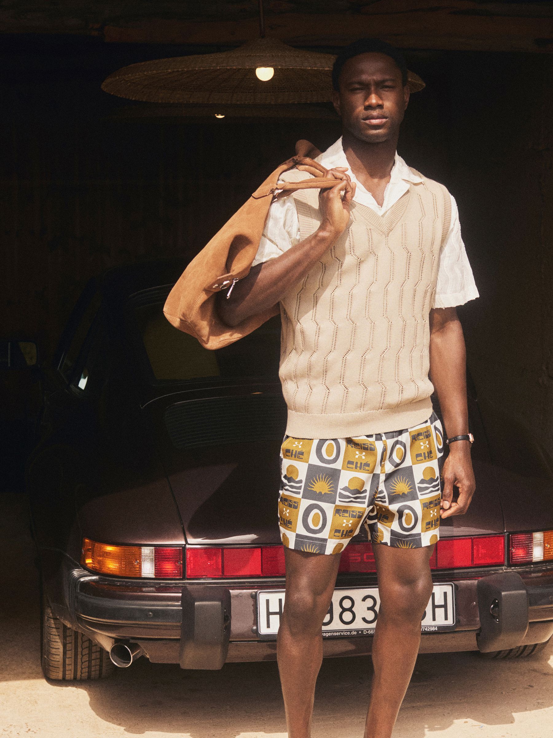 Reiss | Ché Sunset-Print Swim Shorts in Olive Green - Image 1 of 9 Reiss | Ché Sunset-Print Swim Shorts in Olive Green - Image 1 of 9
