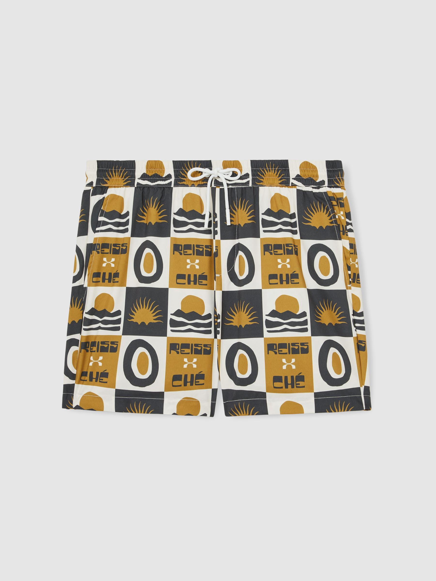 Reiss | Ché Sunset-Print Swim Shorts in Olive Green - Image 2 of 9
