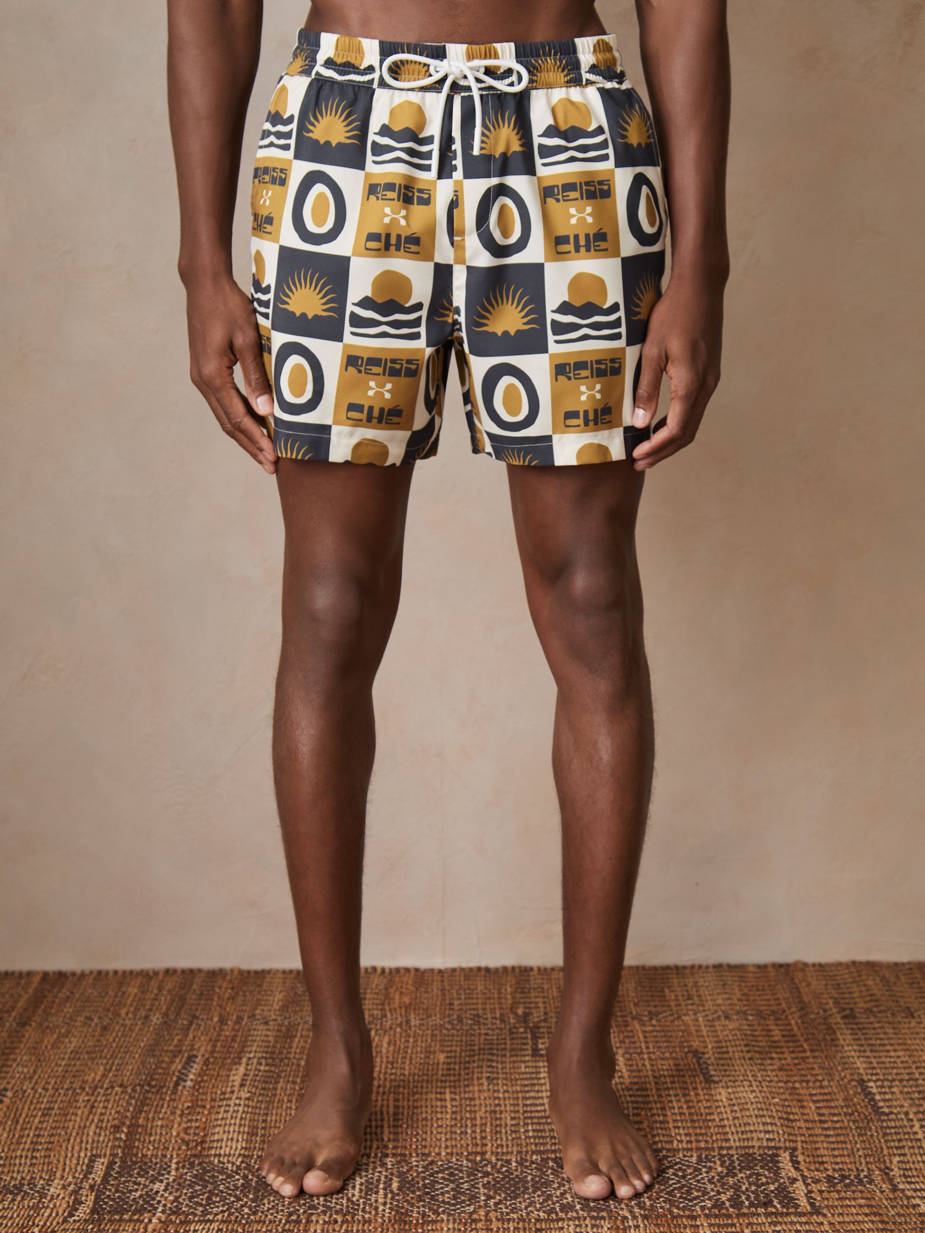 Reiss | Ché Sunset-Print Swim Shorts in Olive Green - Image 6 of 9
