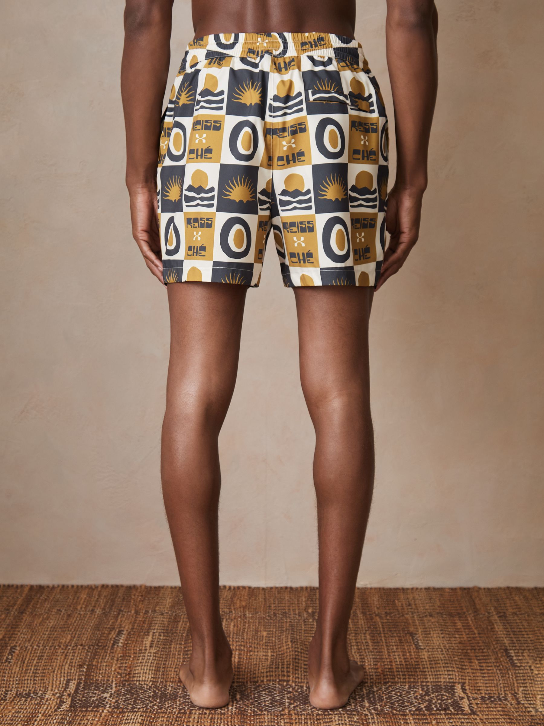 Reiss | Ché Sunset-Print Swim Shorts in Olive Green - Image 8 of 9