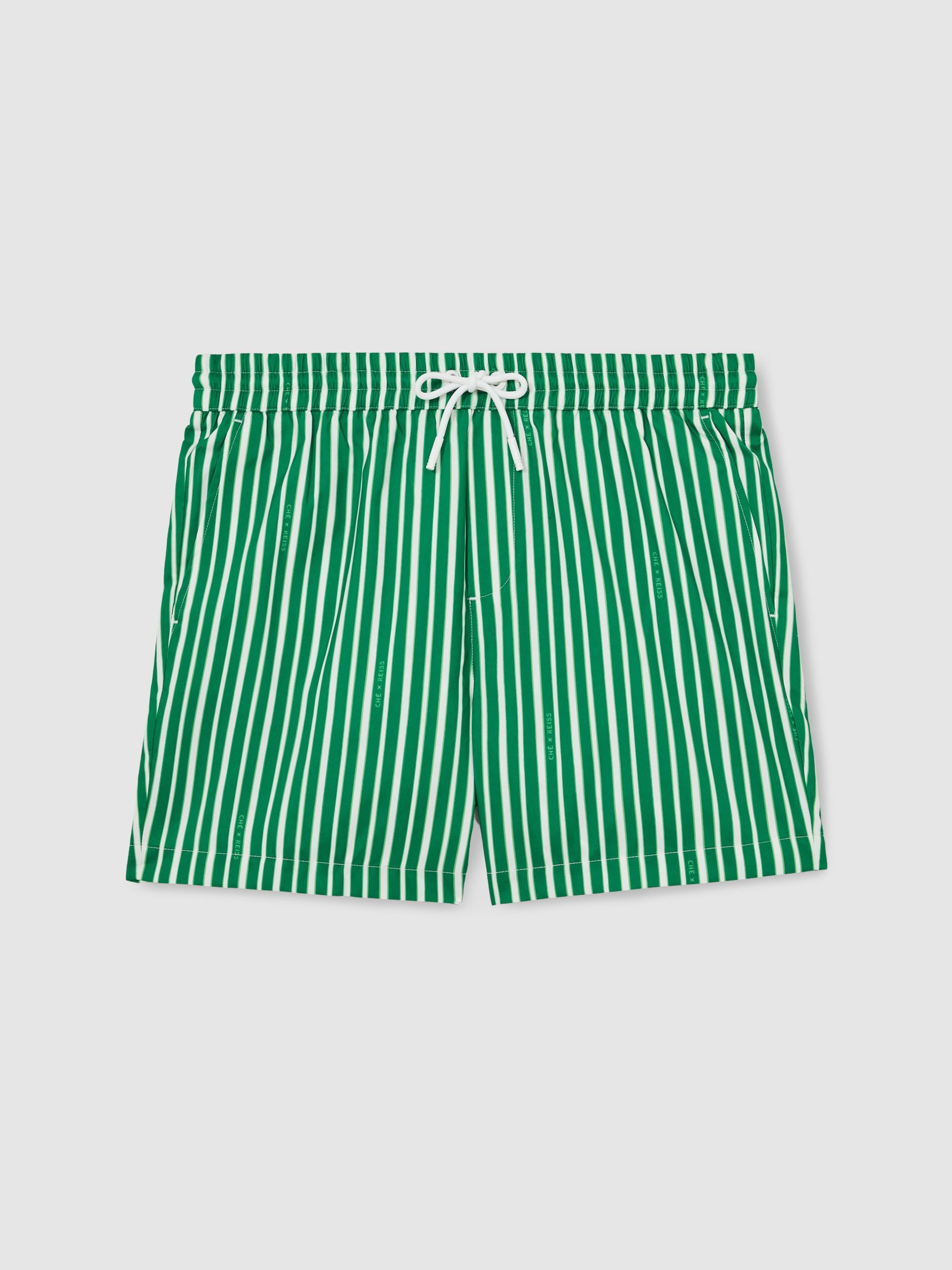Reiss | Ché Stripe Swim Shorts in Green/White - Image 2 of 7