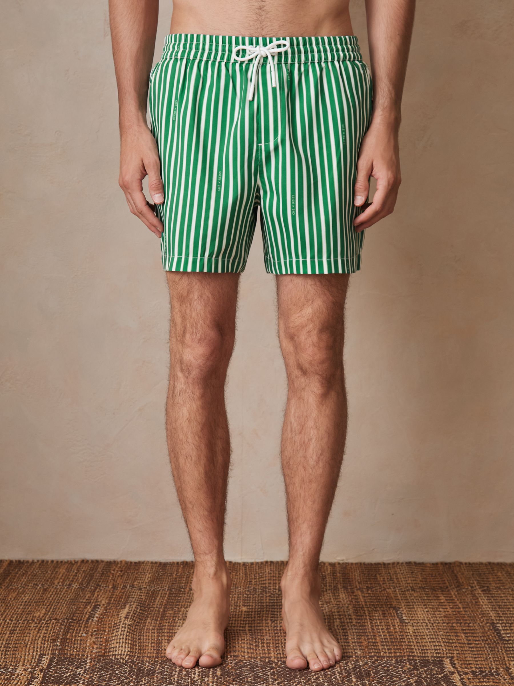 Reiss | Ché Stripe Swim Shorts in Green/White - Image 3 of 7
